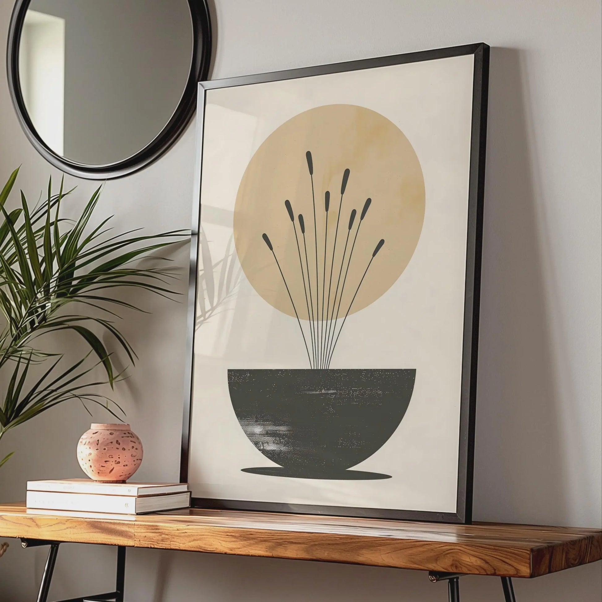 Boho Reed Stems Vase Print, Minimalist Wall Art, Neutral Beige, Abstract Botanical Poster wall art print