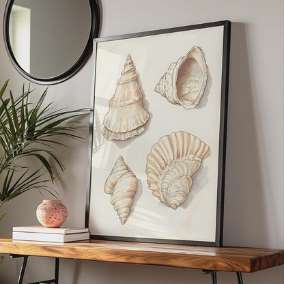 Illustrated Sea Shells Art Print, Vintage Coastal Wall Art wall art print