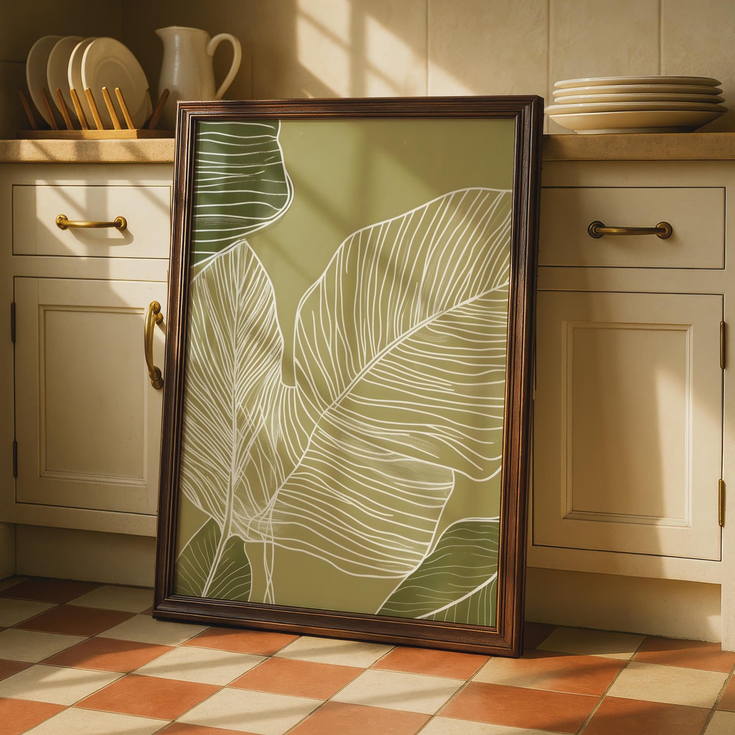 Minimalist Botanical Leaf Print, Boho Ochre Wall Art wall art print