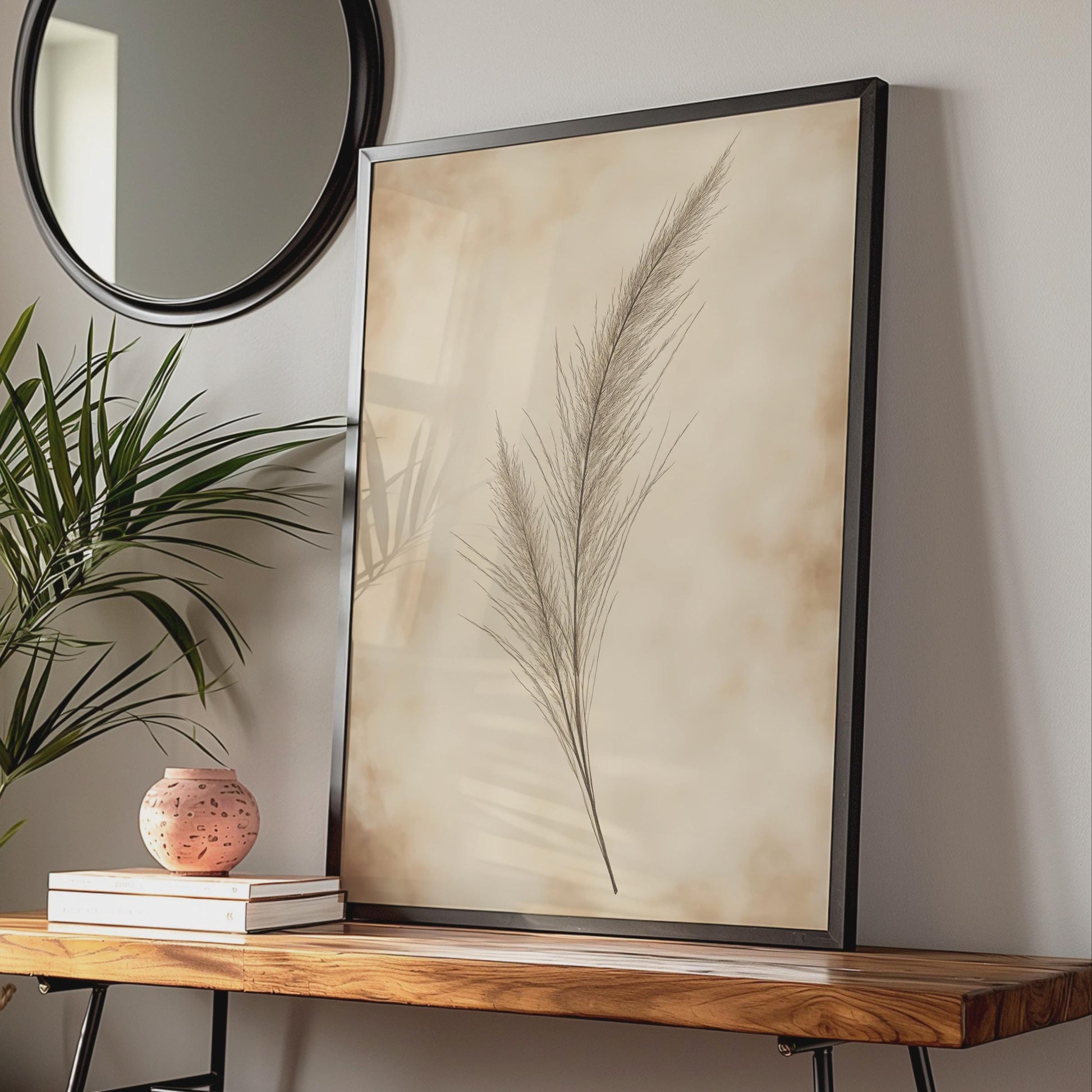 Boho Pampas Grass Wall Art Print, Minimalist Botanical Poster, Neutral Tones Floral Decor wall art print