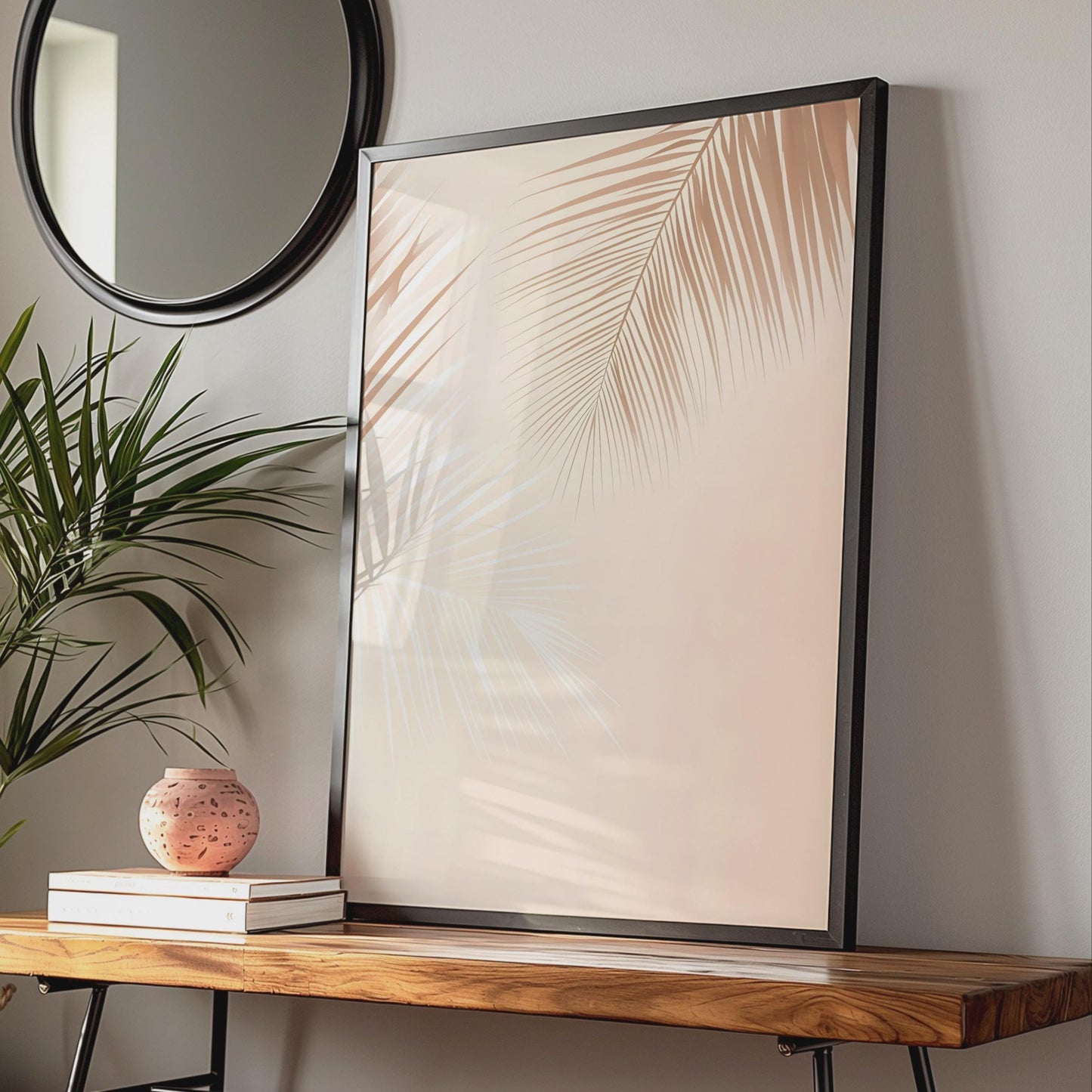 Boho Palm Leaves Wall Art, Minimalist Tropical Print, Soft Beige Decor for Living Room wall art print