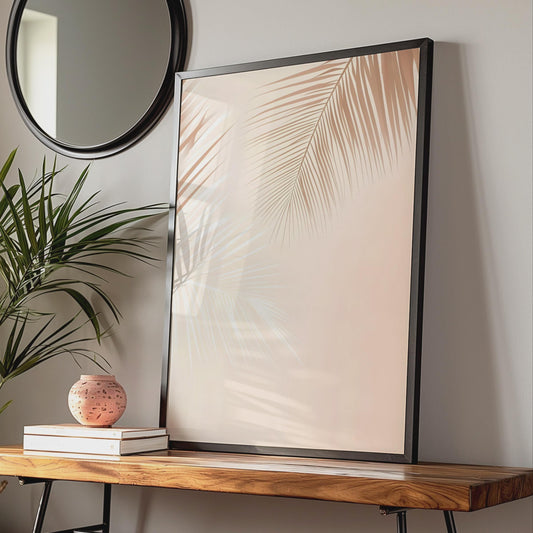 Boho Palm Leaves Wall Art, Minimalist Tropical Print, Soft Beige Decor for Living Room wall art print