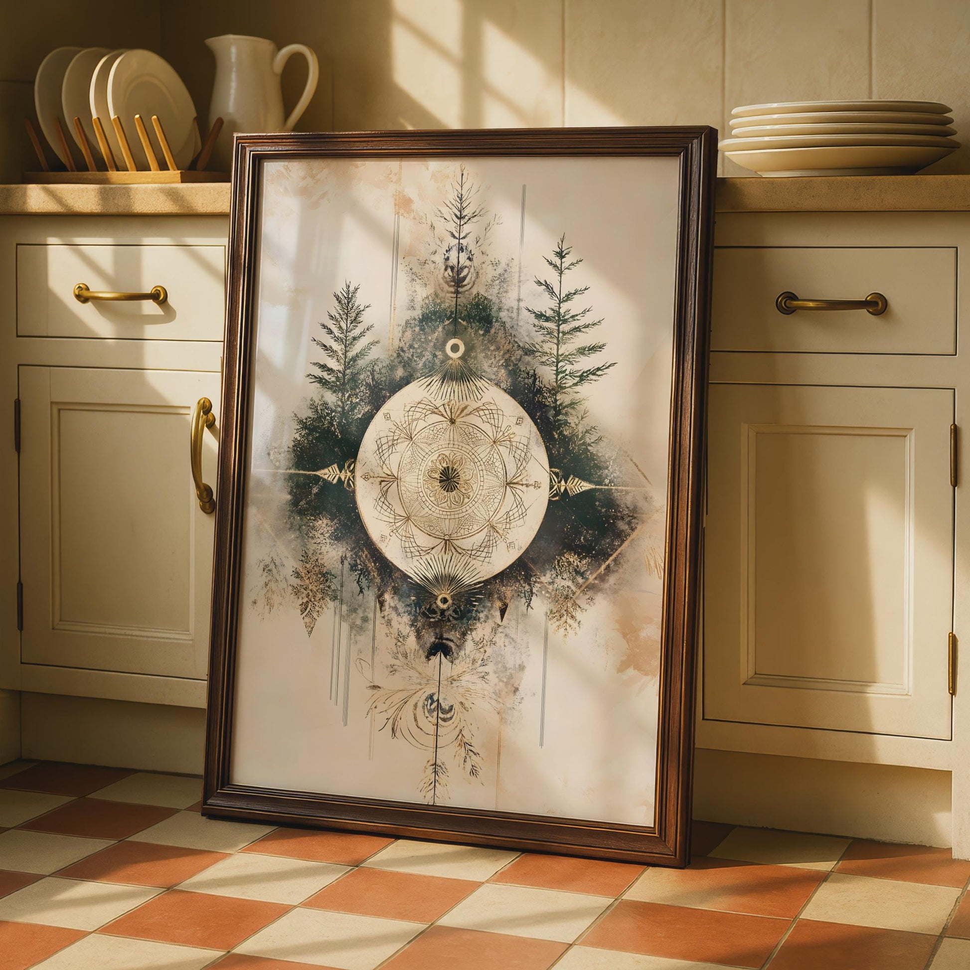 Boho Mandala Wall Art, Forest Inspired Poster, Ethereal Home Decor, Earthy Tones wall art print