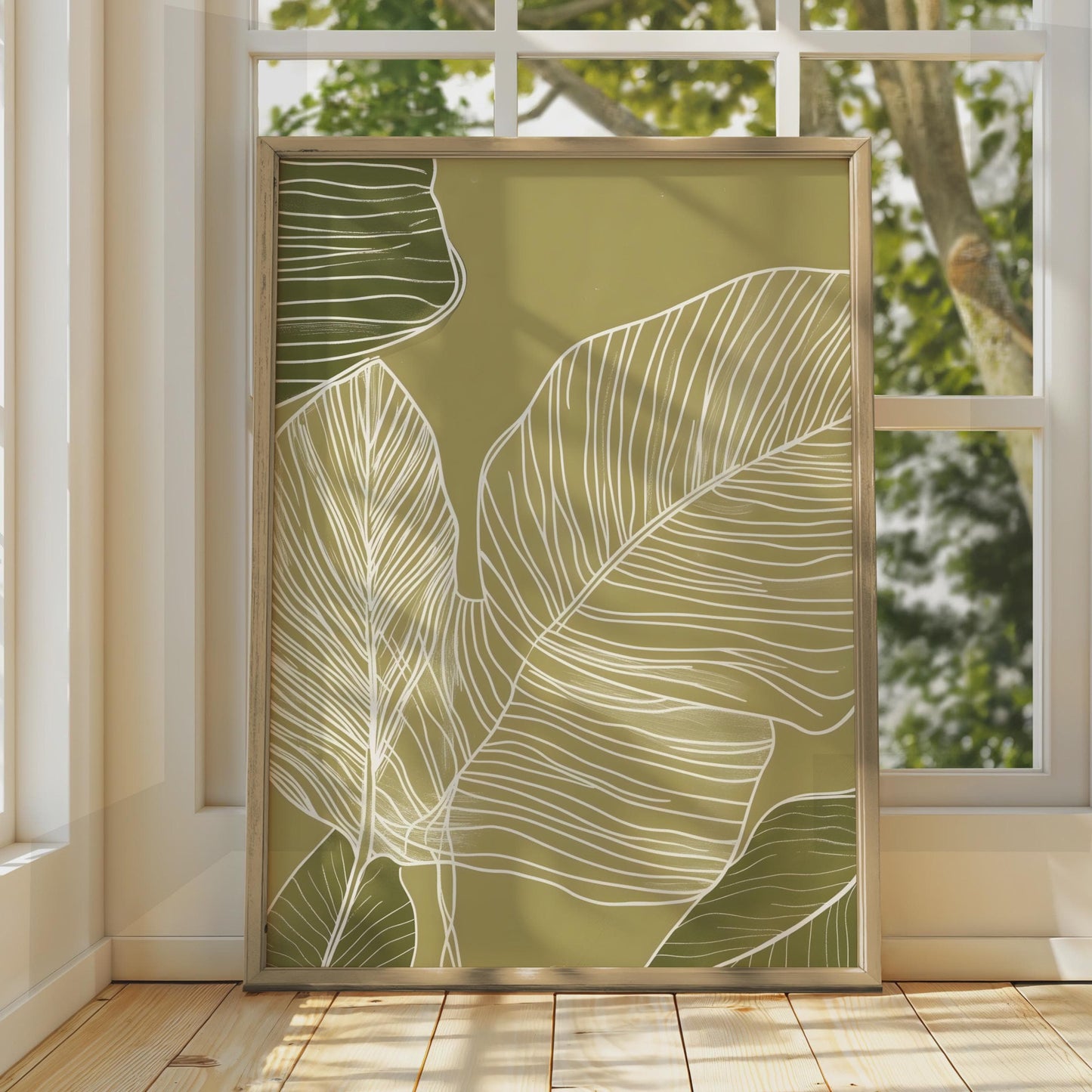 Minimalist Botanical Leaf Print, Boho Ochre Wall Art wall art print
