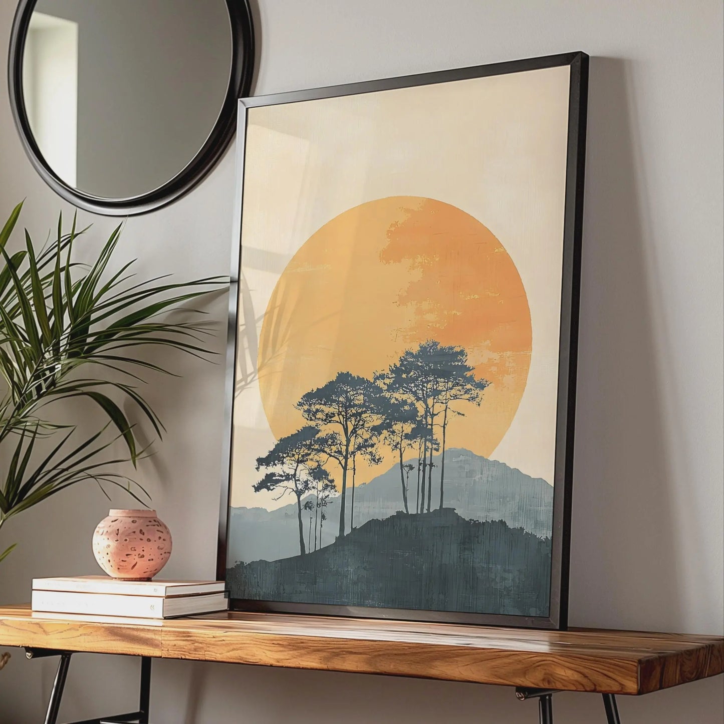 Minimalist Sun Trees Landscape Print, Boho Nature Wall Art wall art print