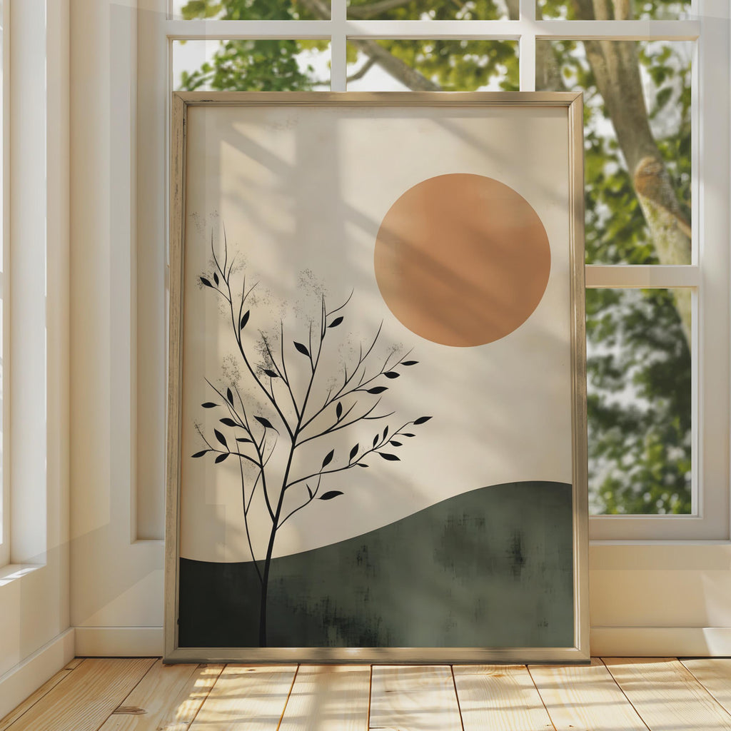 Abstract Tree Sun Print, Boho Minimalist Nature Wall Art wall art print