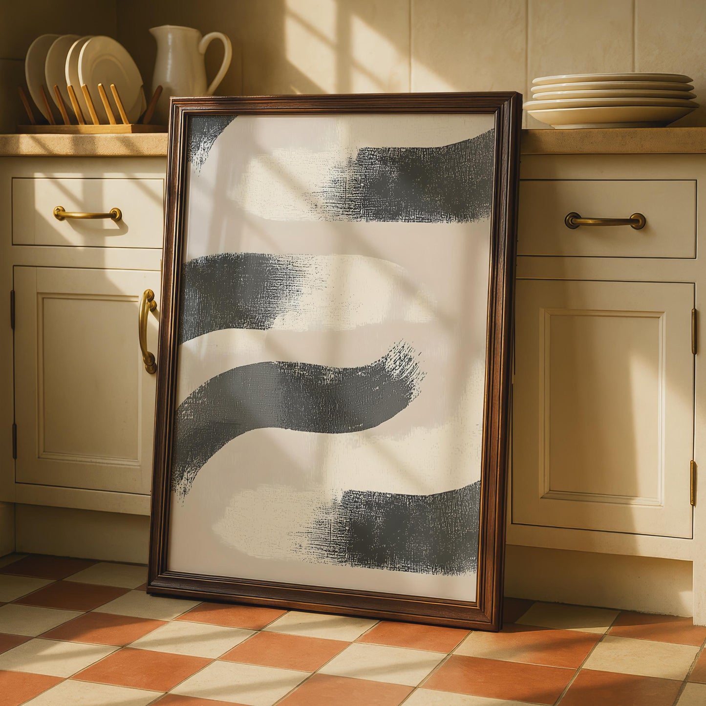 Boho Abstract Wall Art, Minimalist Brushstroke Print, Neutral Tones, Modern Home Decor wall art print