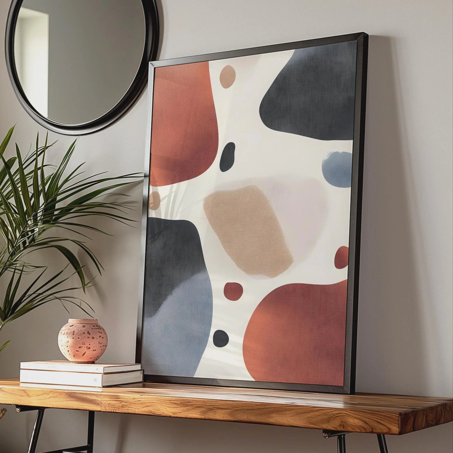 Boho Abstract Shapes Print, Terracotta Navy Beige Wall Art, Minimalist Poster wall art print