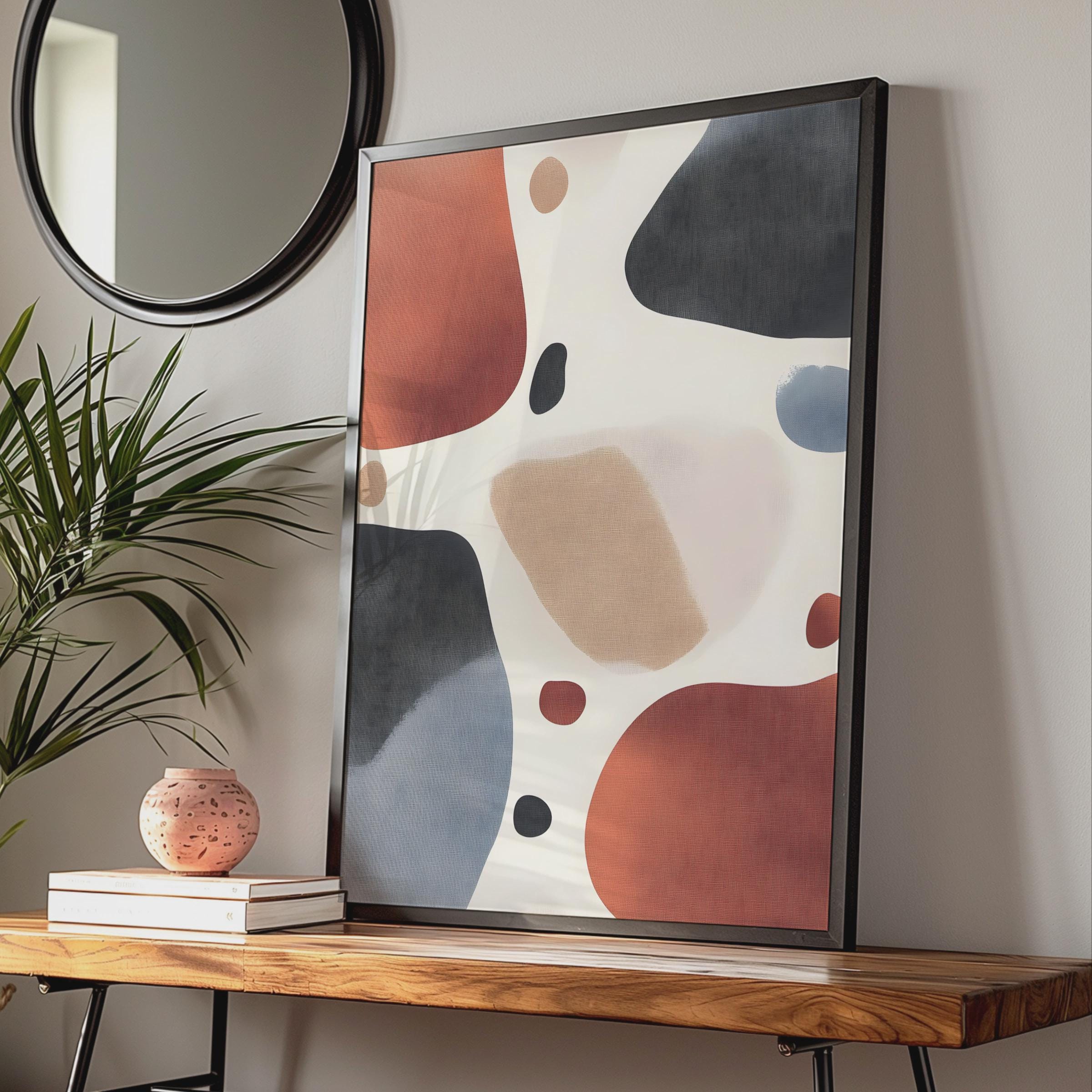 Boho Abstract Shapes Print, Terracotta Navy Beige Wall Art, Minimalist Poster wall art print