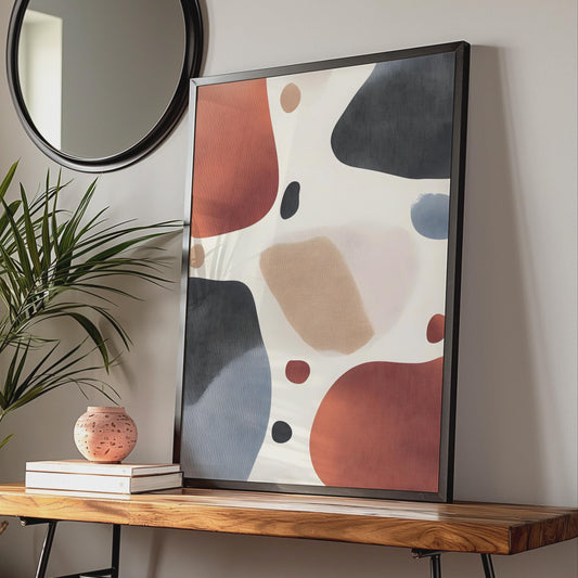 Boho Abstract Shapes Print, Terracotta Navy Beige Wall Art, Minimalist Poster wall art print