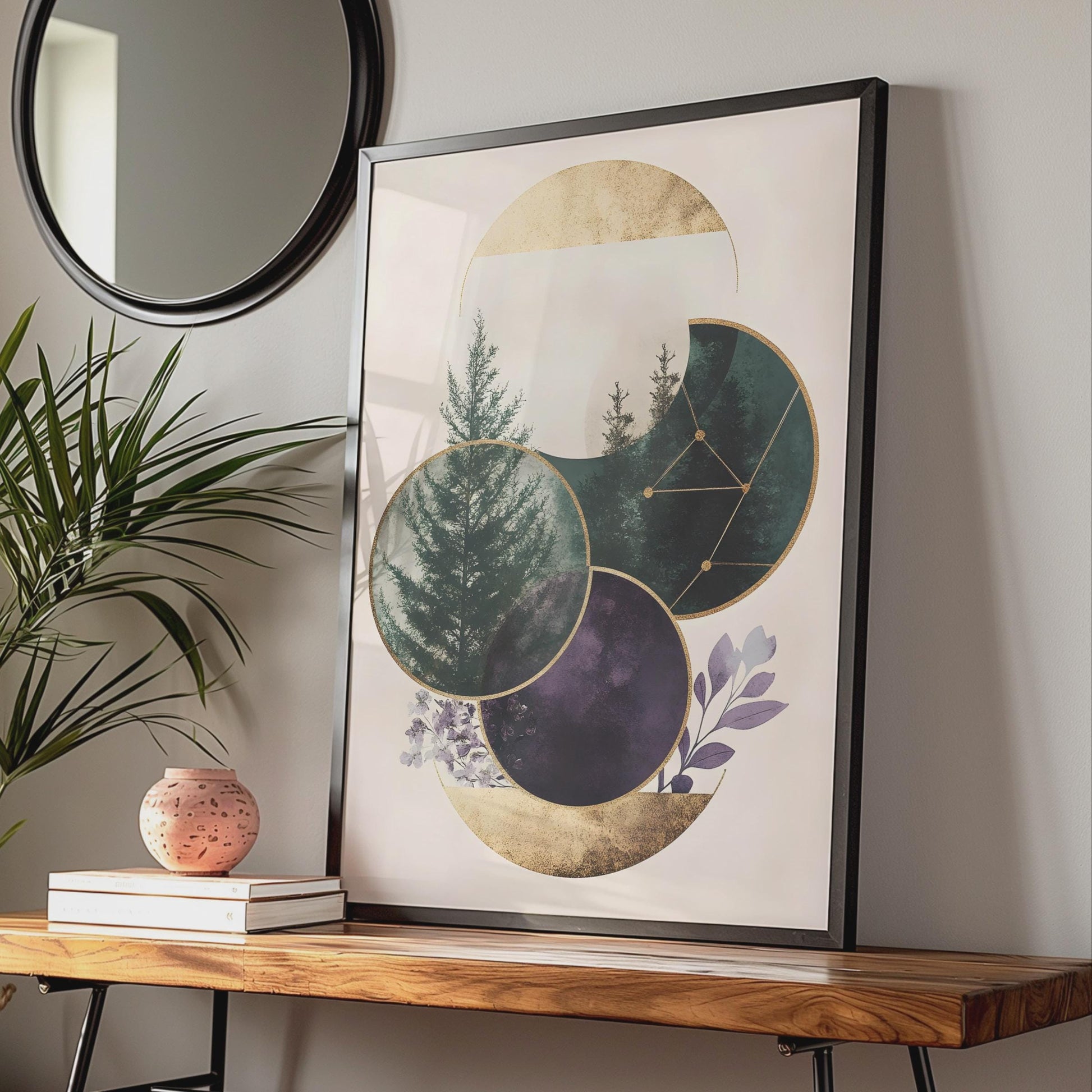 Boho Wall Art, Geometric Poster, Nature Print, Green & Purple Decor, Modern Minimalist Art wall art print