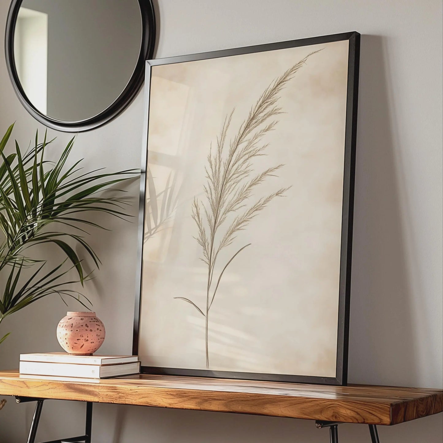 Boho Pampas Grass Wall Art, Minimalist Botanical Print, Earthy Decor for Home, Neutral Tones Art wall art print