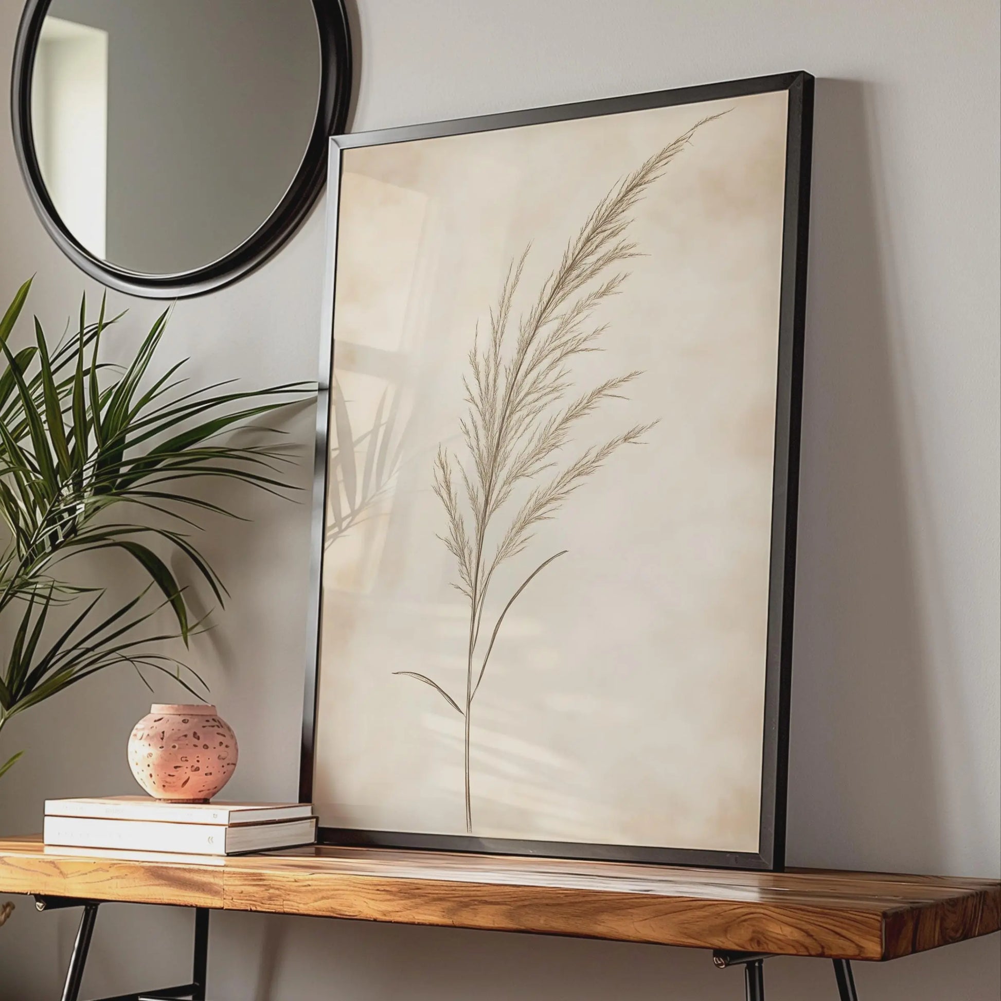 Boho Pampas Grass Wall Art, Minimalist Botanical Print, Earthy Decor for Home, Neutral Tones Art wall art print