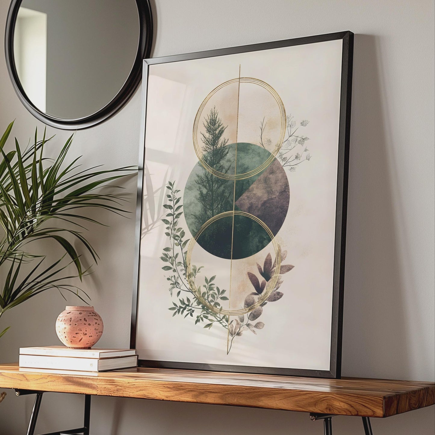 Boho Floral Wall Art, Modern Nature Print, Minimalist Green Leaf Design wall art print