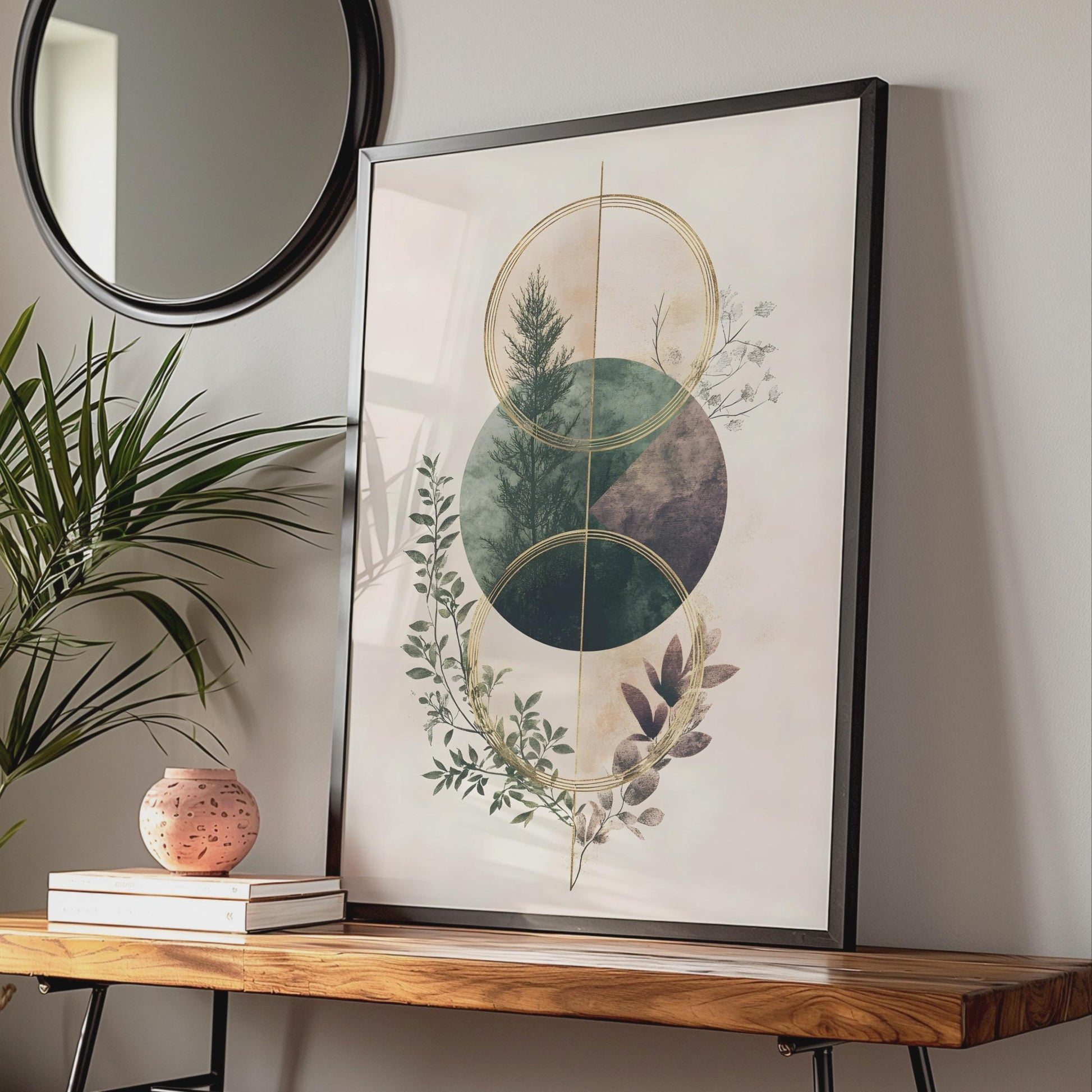Boho Floral Wall Art, Modern Nature Print, Minimalist Green Leaf Design wall art print