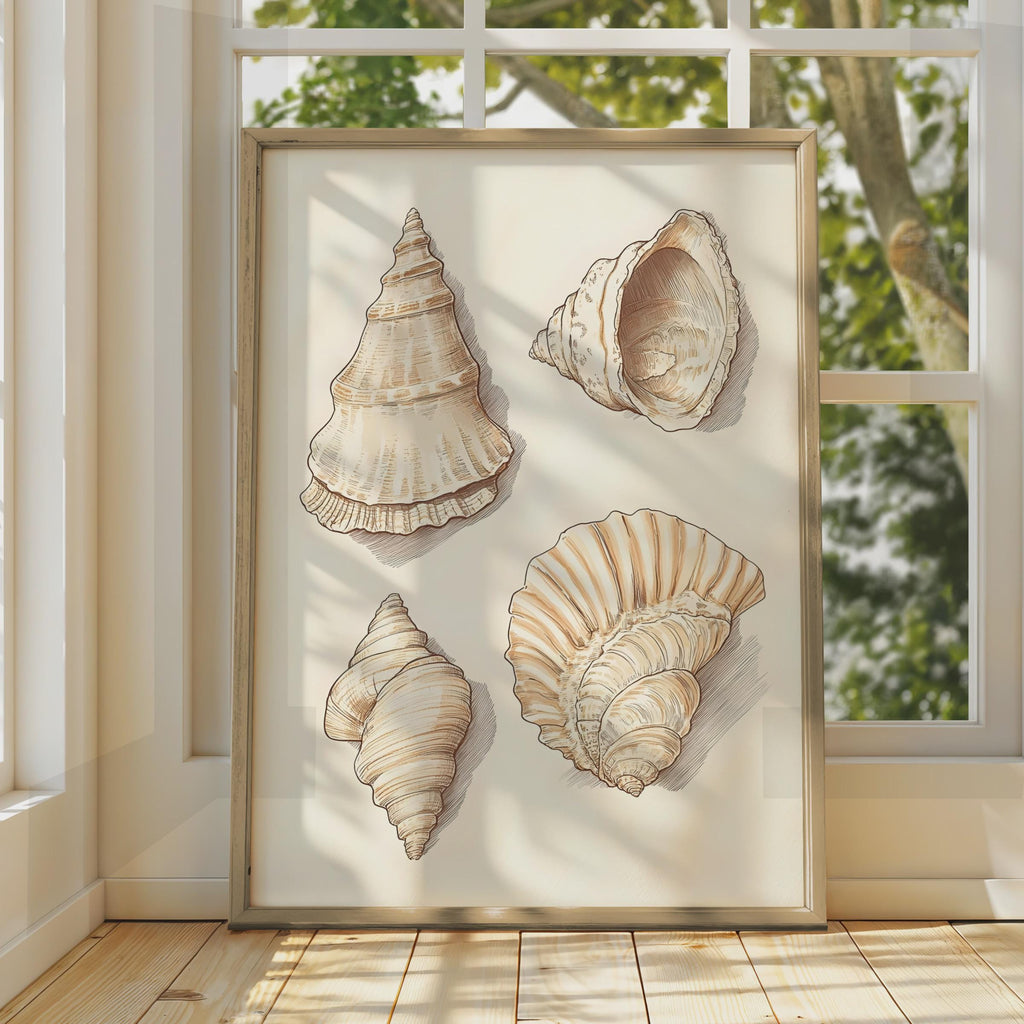 Illustrated Sea Shells Art Print, Vintage Coastal Wall Art wall art print