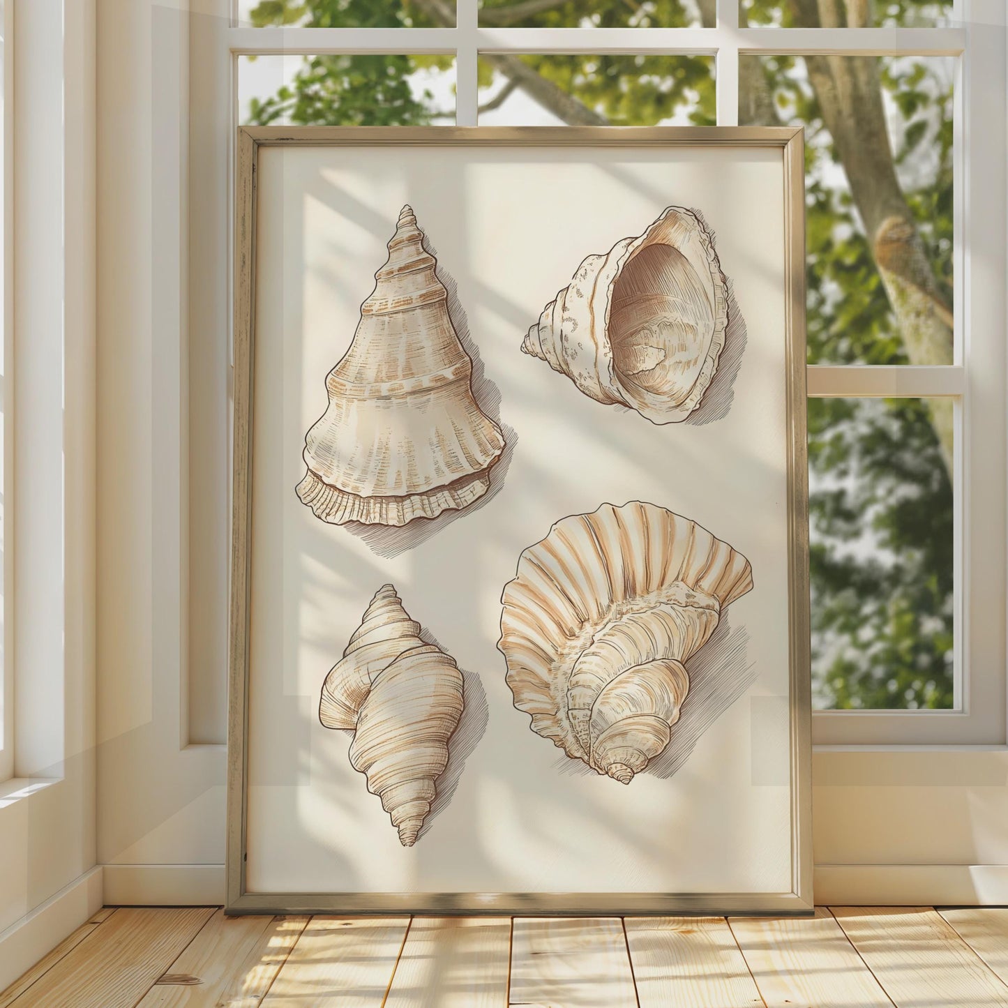 Illustrated Sea Shells Art Print, Vintage Coastal Wall Art wall art print