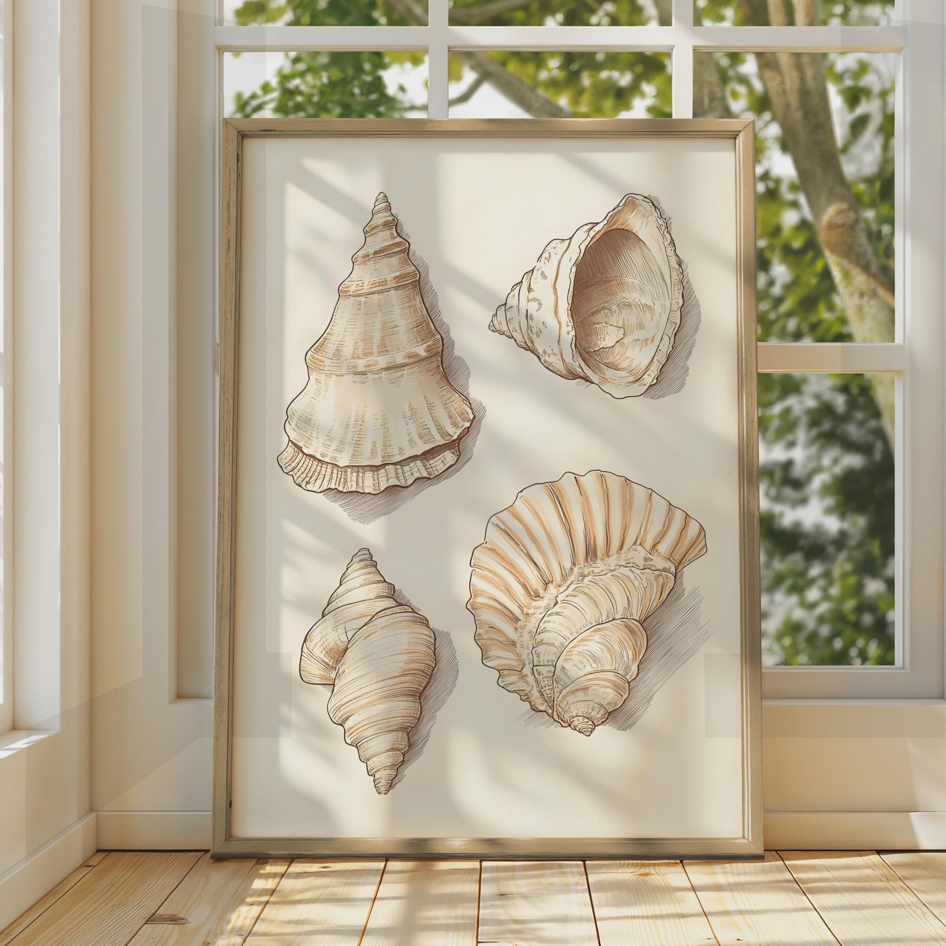 Illustrated Sea Shells Art Print, Vintage Coastal Wall Art wall art print