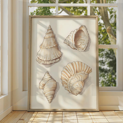 Illustrated Sea Shells Art Print, Vintage Coastal Wall Art wall art print