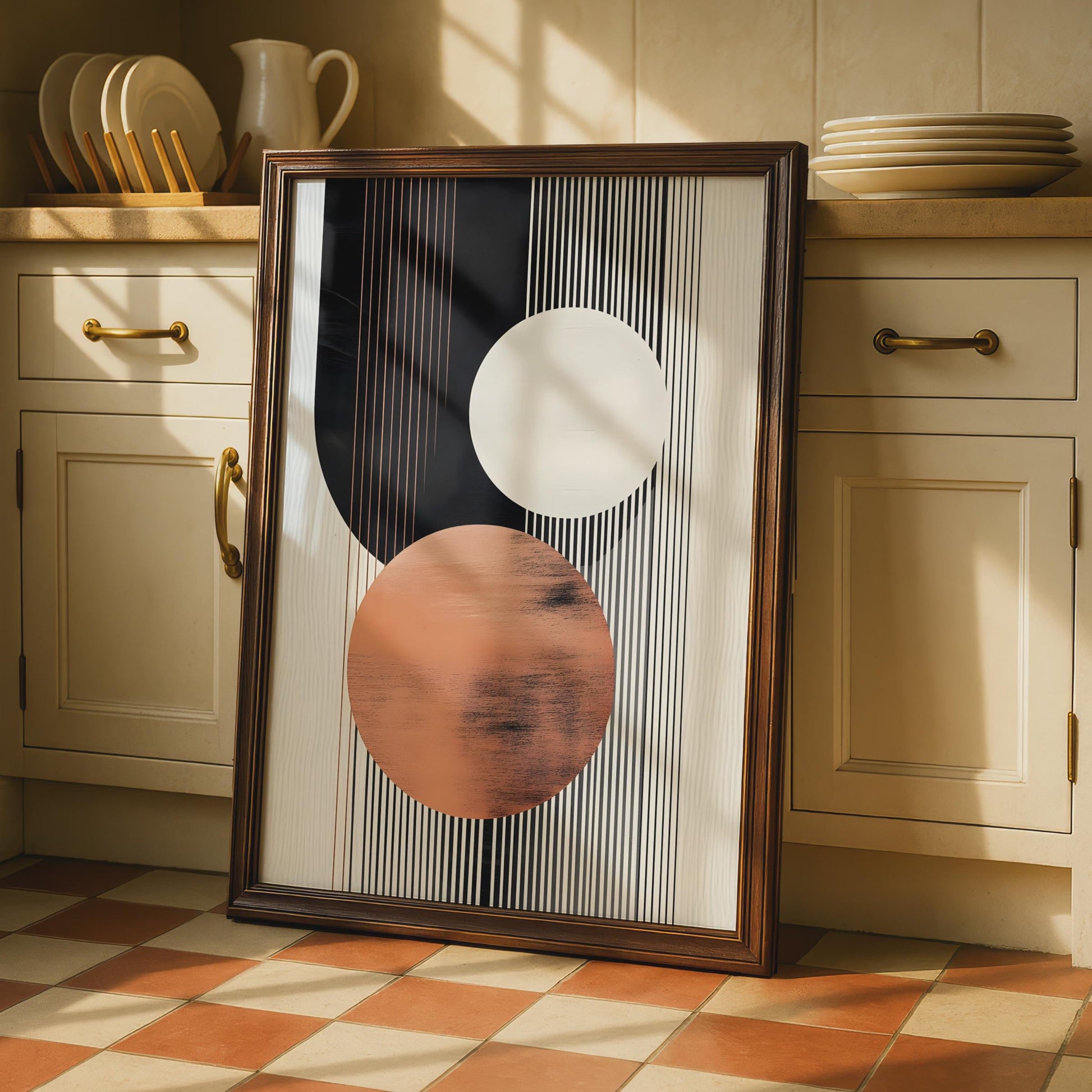 Contemporary Abstract Wall Art, Geometric Print, Copper and Black Decor, Minimalist Circle Poster wall art print