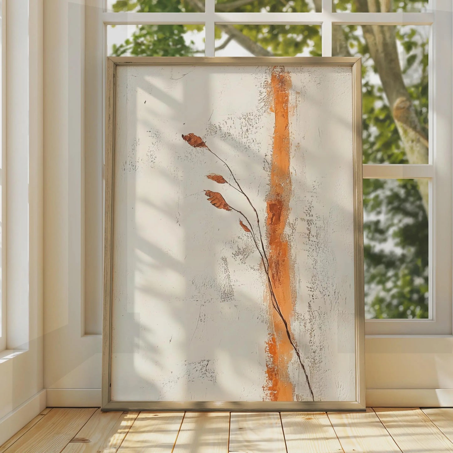 Minimalist Boho Wall Art, Abstract Brown Leaf Print, Modern Nature Poster, Organic Decor wall art print