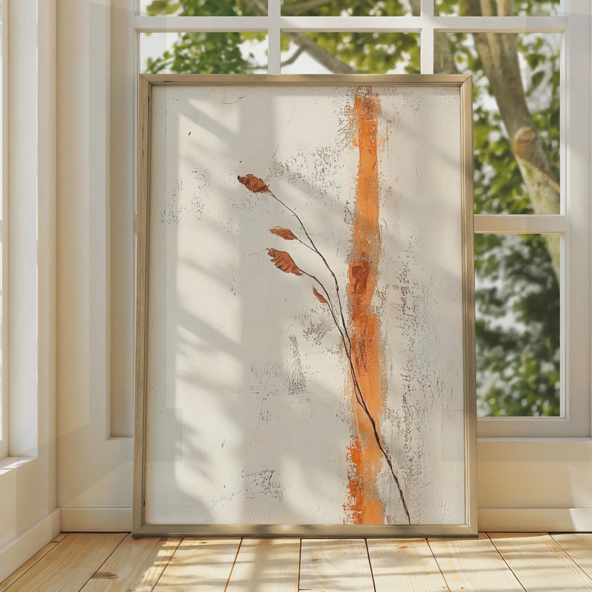 Minimalist Boho Wall Art, Abstract Brown Leaf Print, Modern Nature Poster, Organic Decor wall art print