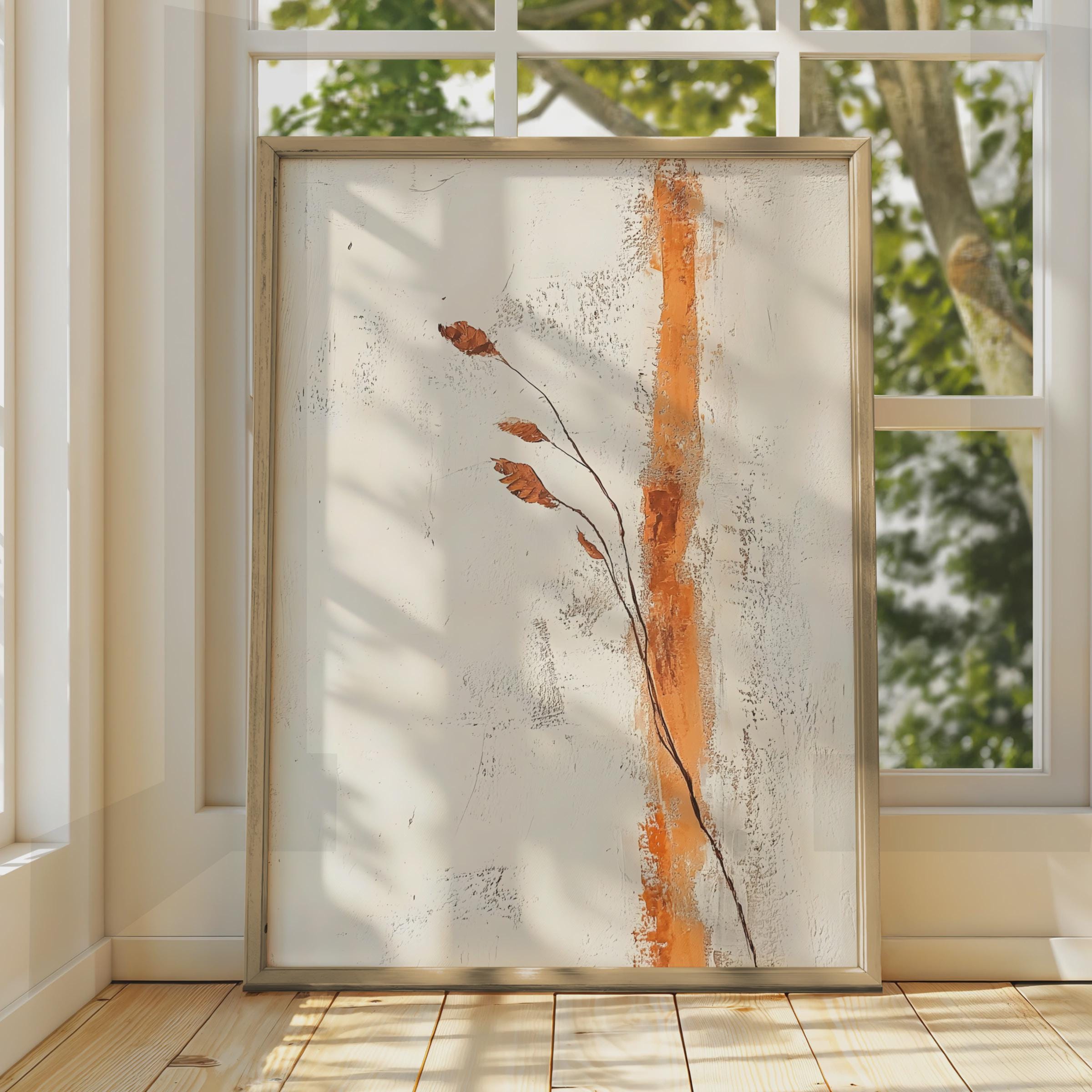 Minimalist Boho Wall Art, Abstract Brown Leaf Print, Modern Nature Poster, Organic Decor wall art print