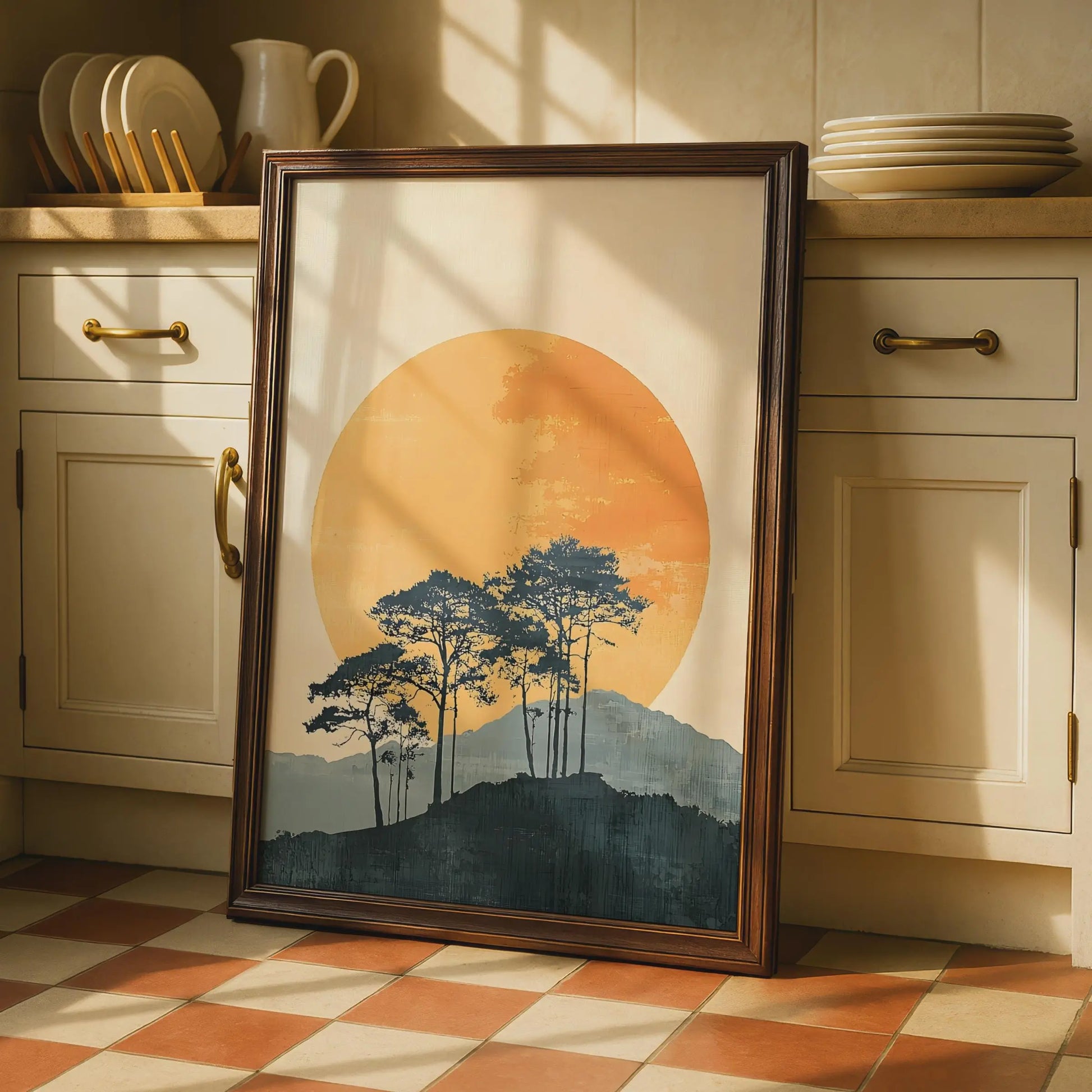 Minimalist Sun Trees Landscape Print, Boho Nature Wall Art wall art print