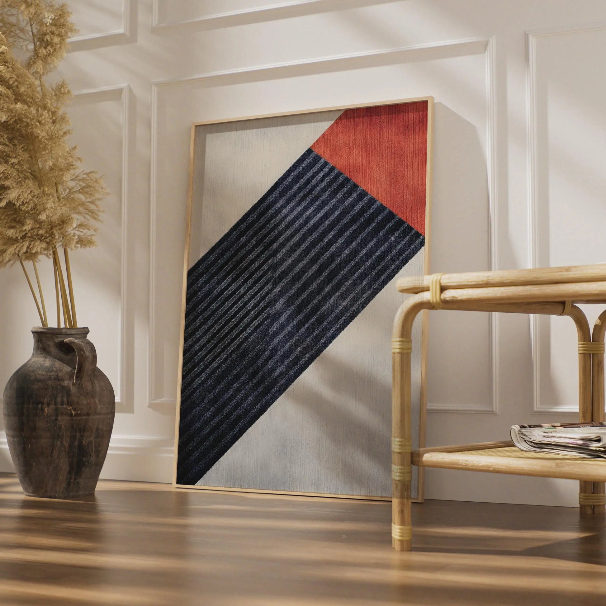 Boho Abstract Geometric Art Print, Navy Red Cream Modern Wall Decor Poster wall art print