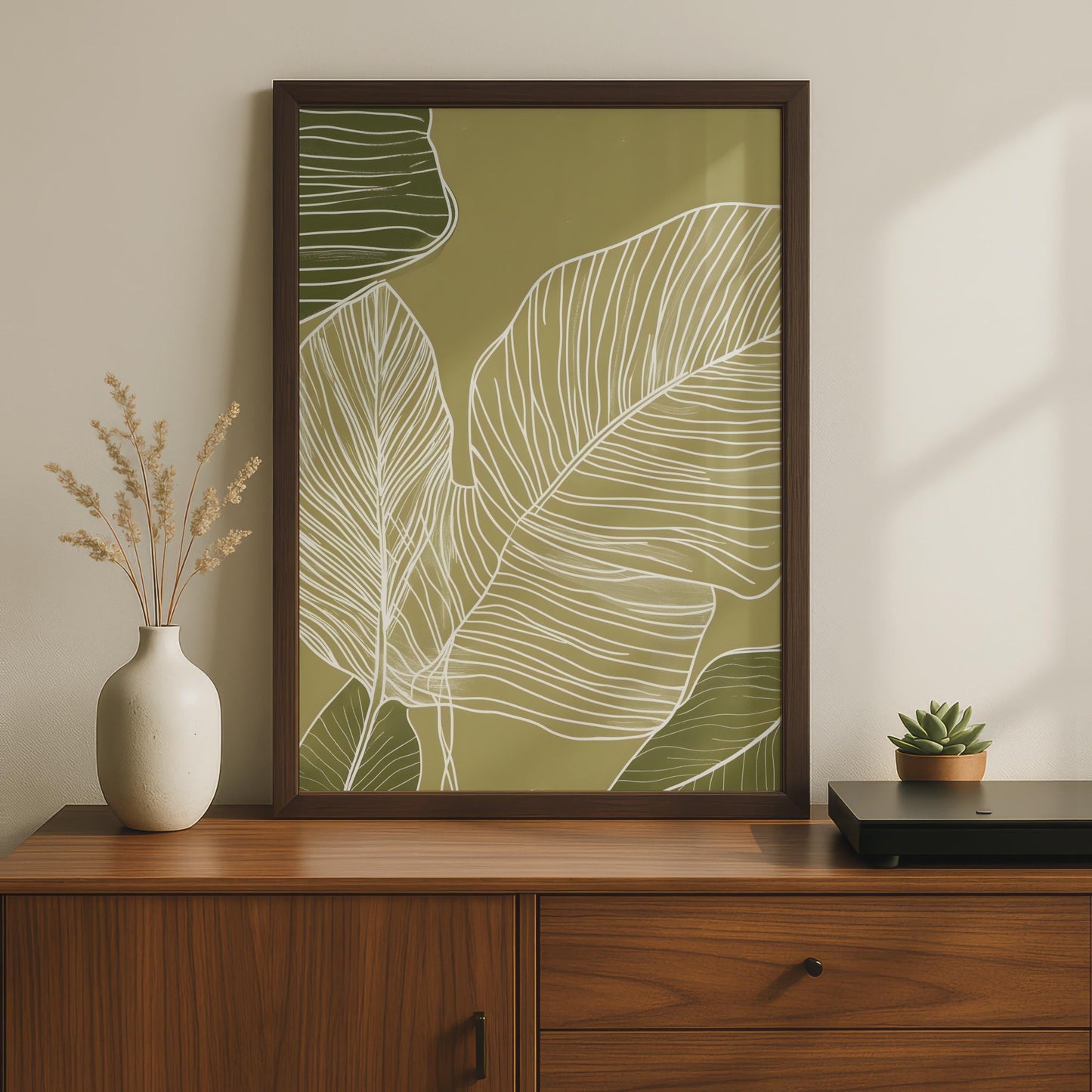 Minimalist Botanical Leaf Print, Boho Ochre Wall Art wall art print
