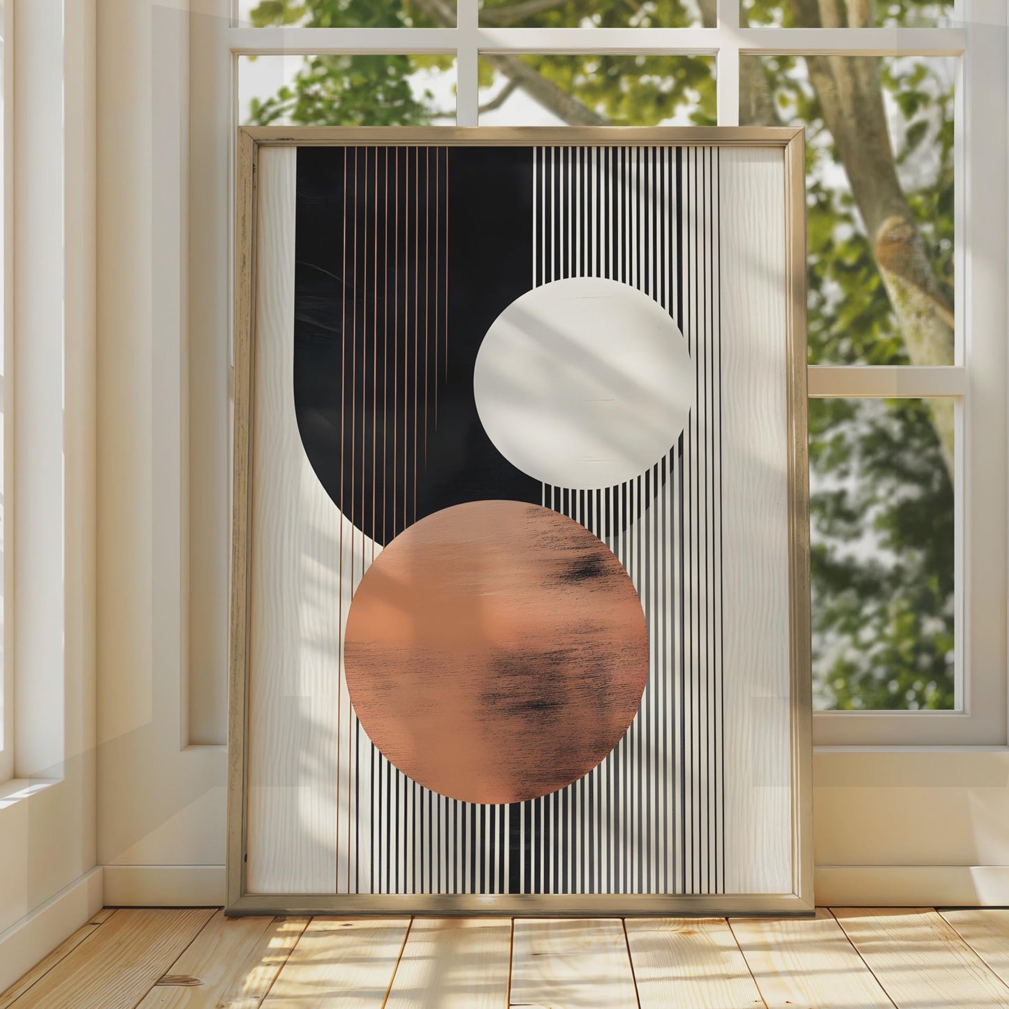 Contemporary Abstract Wall Art, Geometric Print, Copper and Black Decor, Minimalist Circle Poster wall art print