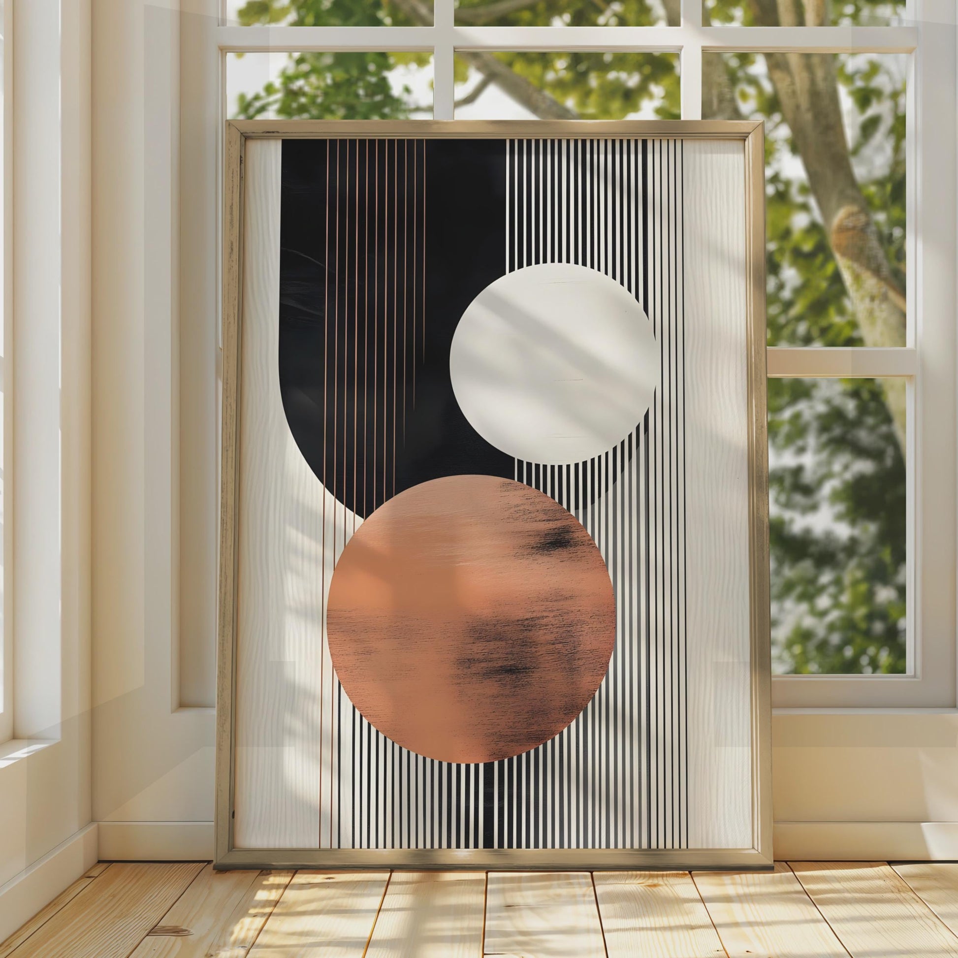 Contemporary Abstract Wall Art, Geometric Print, Copper and Black Decor, Minimalist Circle Poster wall art print