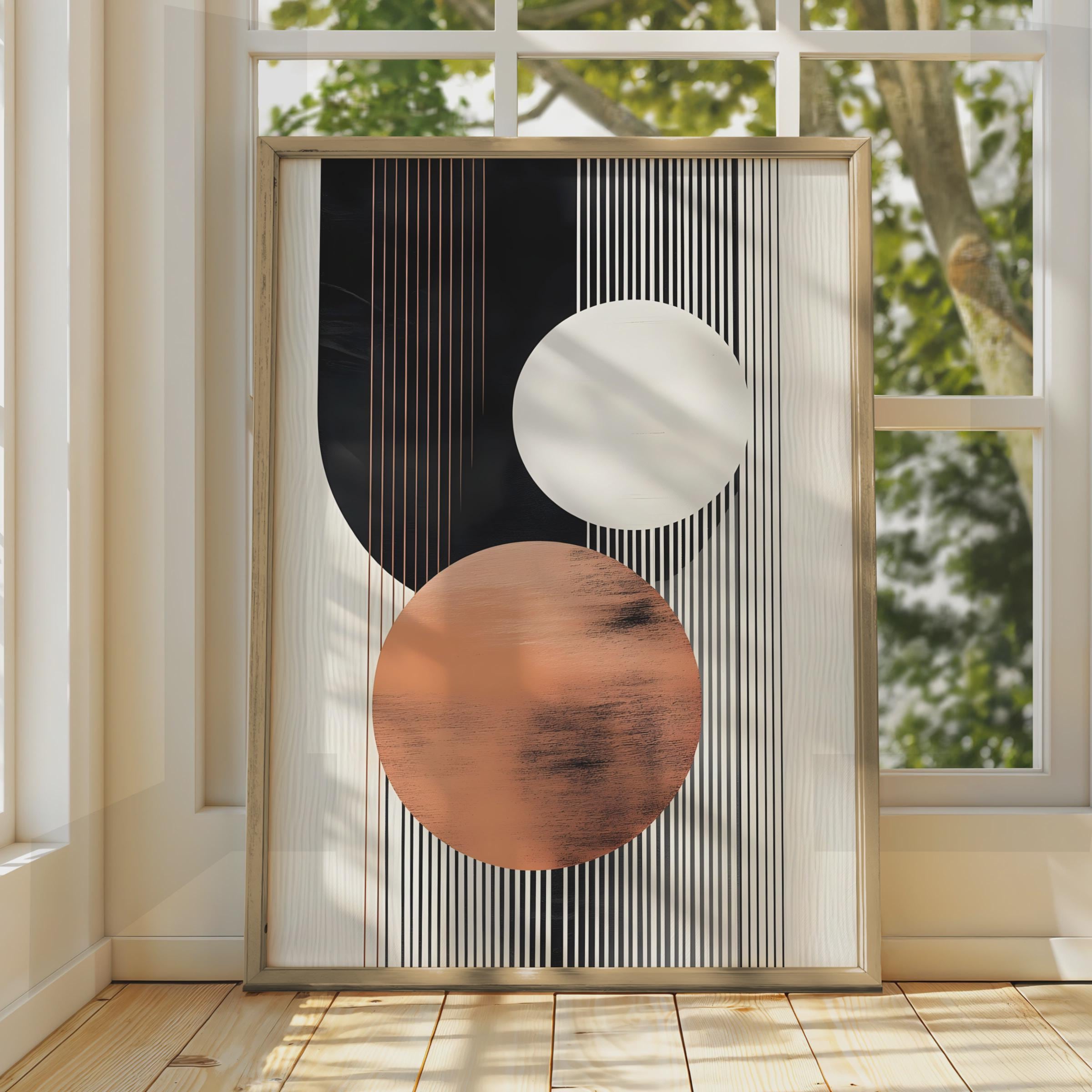 Contemporary Abstract Wall Art, Geometric Print, Copper and Black Decor, Minimalist Circle Poster wall art print