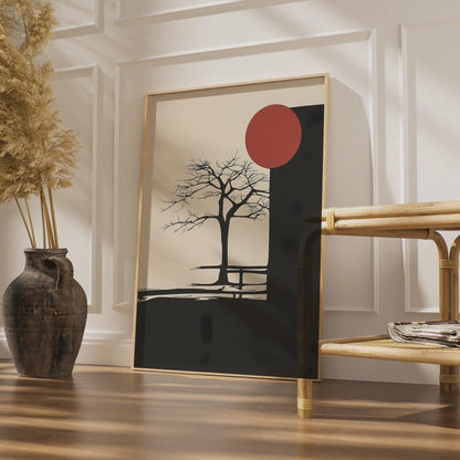 Minimalist Boho Tree Art Print, Abstract Nature Poster, Black Red Sun Wall Art wall art print