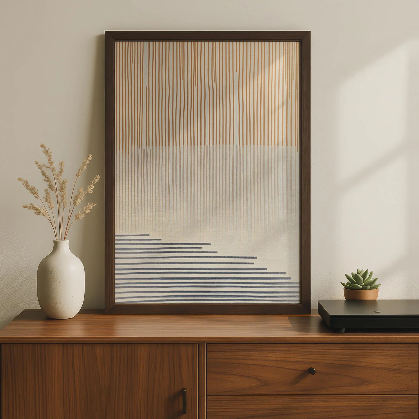 Boho Abstract Line Art Print, Terracotta Navy Stripe Poster, Minimalist Wall Art wall art print