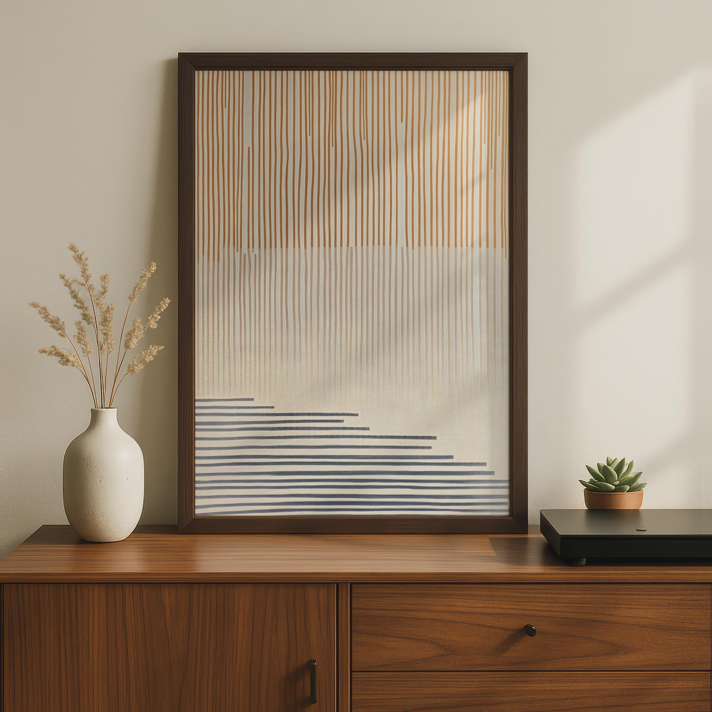 Boho Abstract Line Art Print, Terracotta Navy Stripe Poster, Minimalist Wall Art wall art print