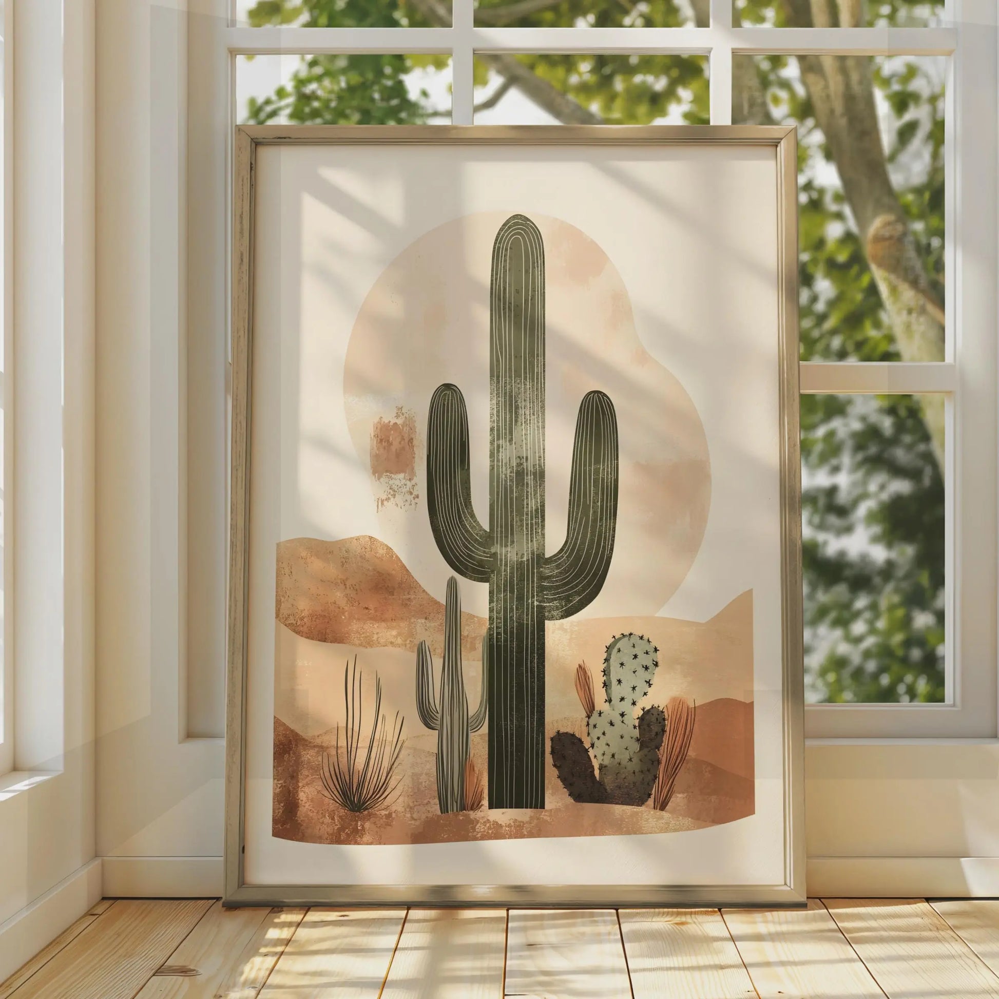 Boho Cactus Desert Wall Art, Minimalist Green Cacti Print wall art print