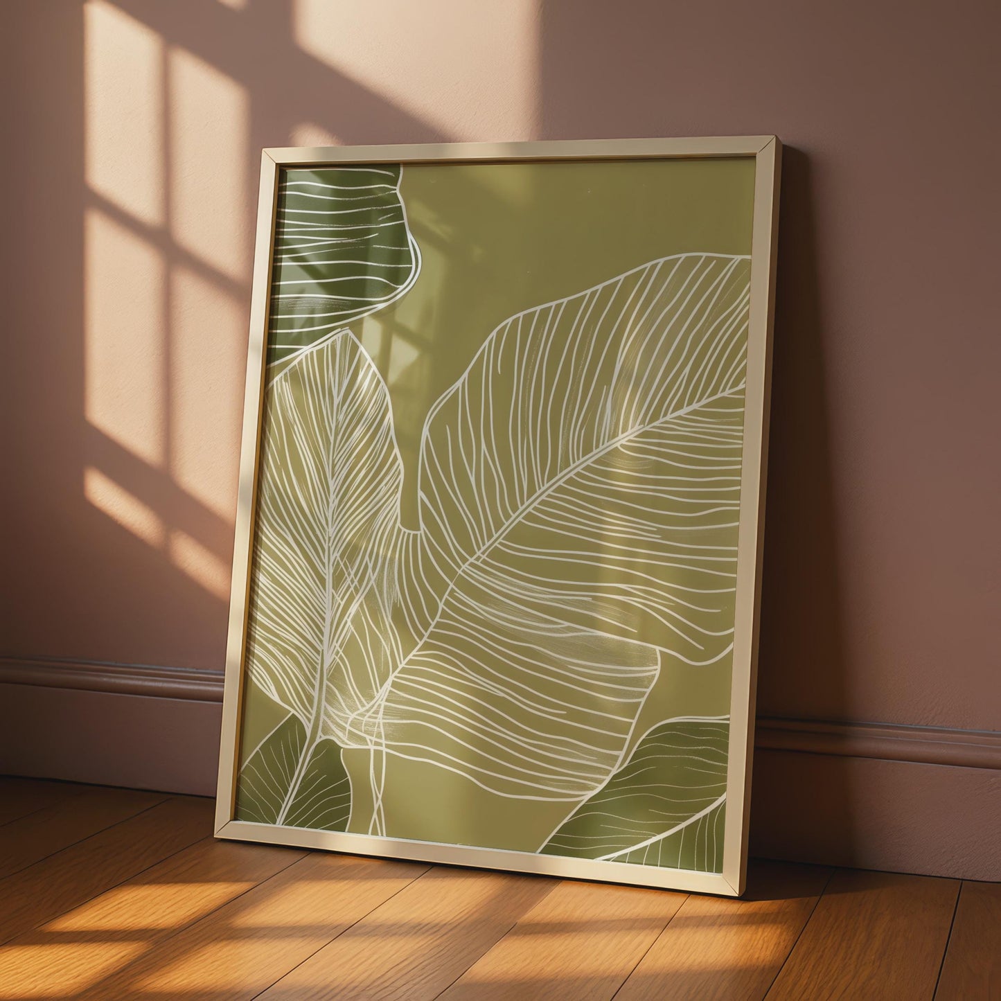 Minimalist Botanical Leaf Print, Boho Ochre Wall Art wall art print