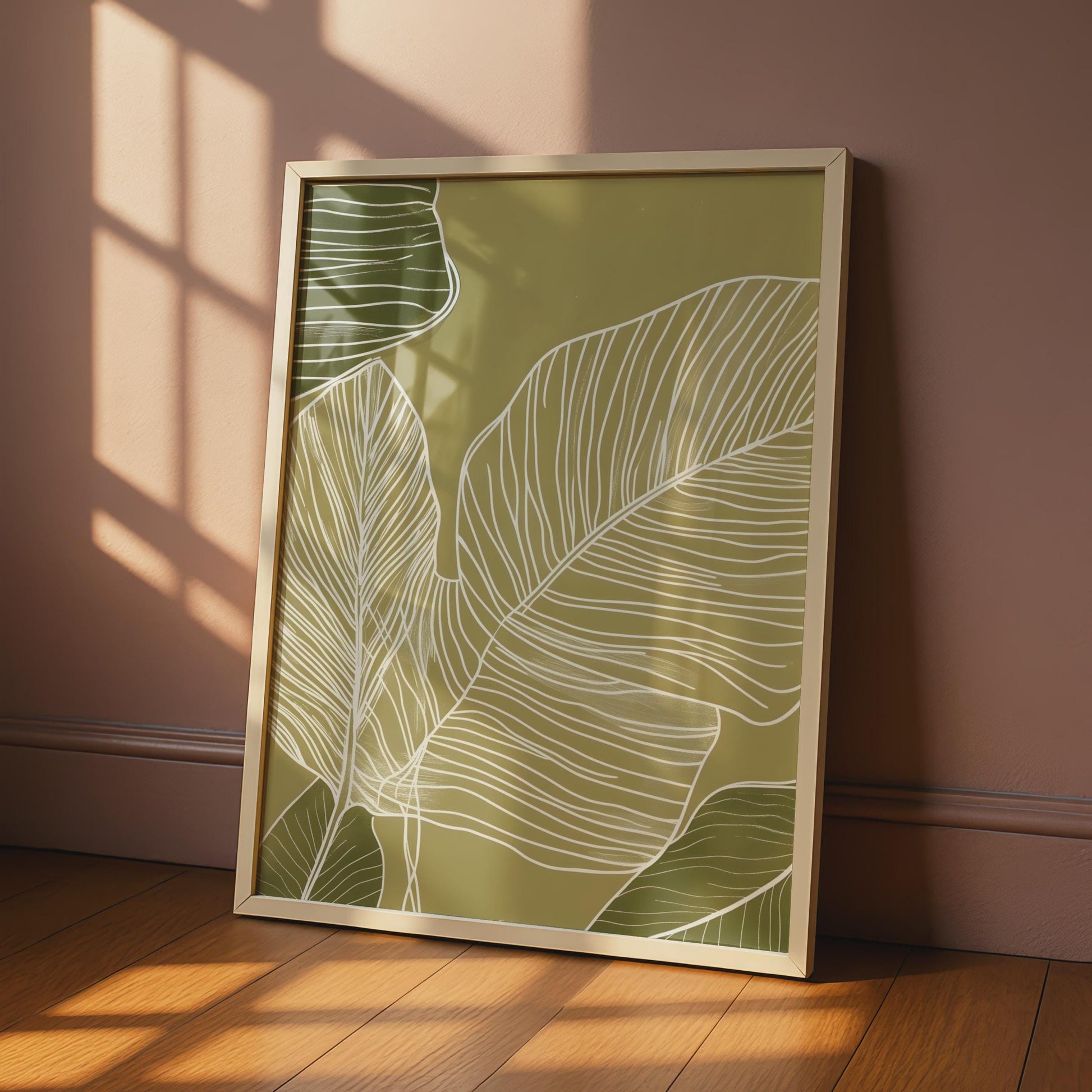 Minimalist Botanical Leaf Print, Boho Ochre Wall Art wall art print