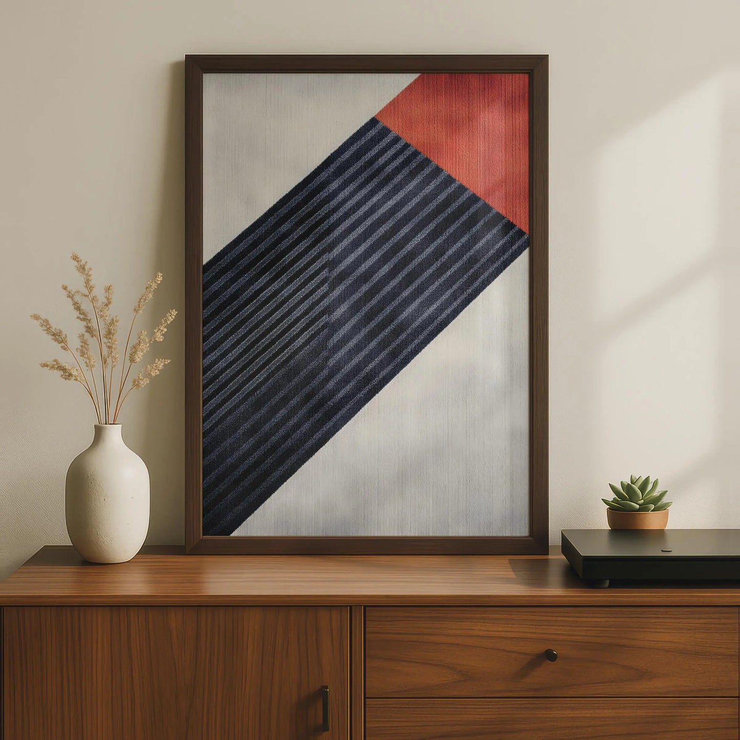 Boho Abstract Geometric Art Print, Navy Red Cream Modern Wall Decor Poster wall art print