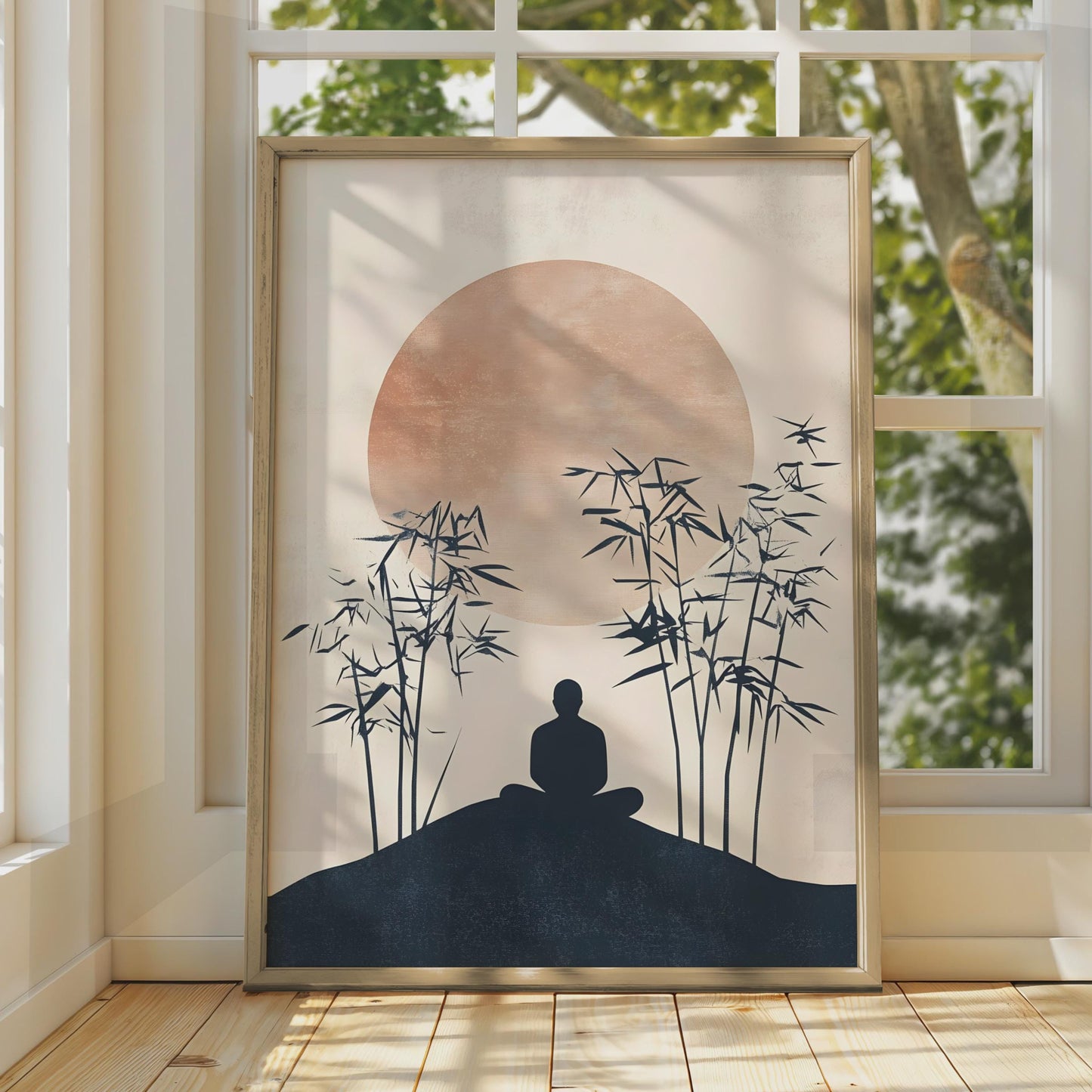 Calming Buddha Wall Art, Minimalist Bamboo Poster, Tranquil Meditation Decor, Zen Room Art wall art print