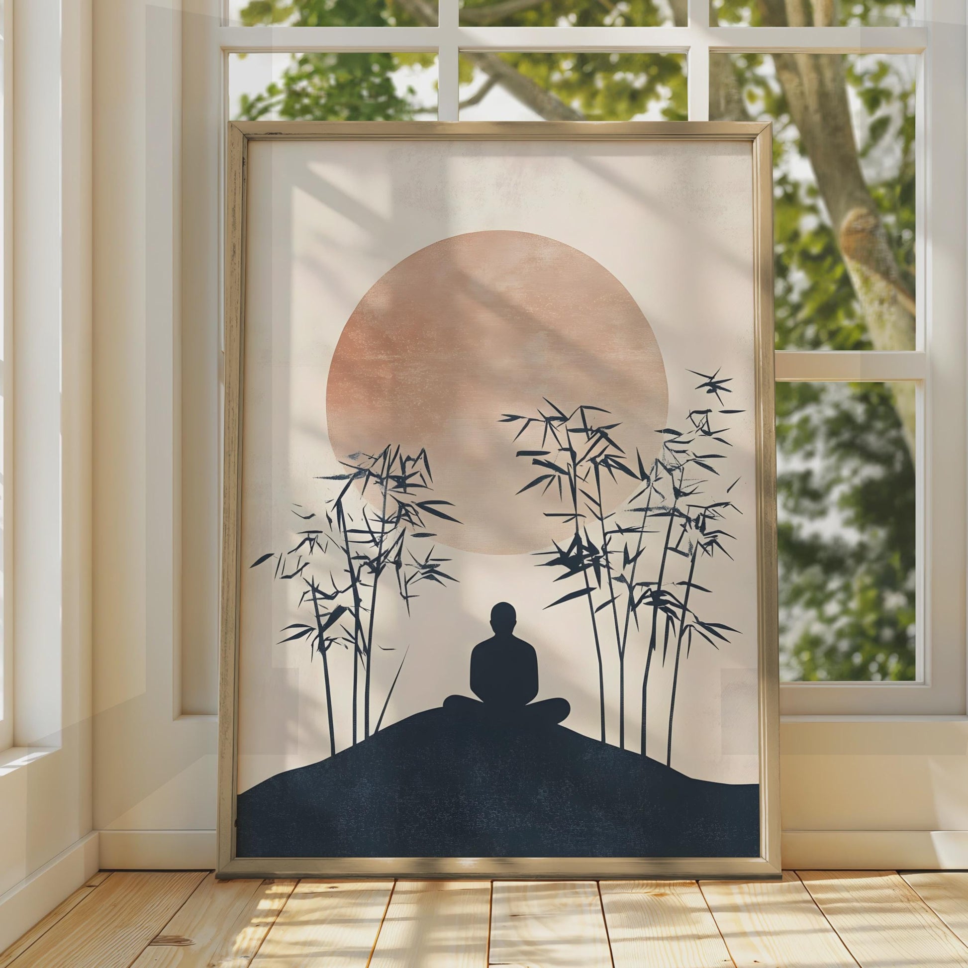 Calming Buddha Wall Art, Minimalist Bamboo Poster, Tranquil Meditation Decor, Zen Room Art wall art print