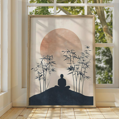 Calming Buddha Wall Art, Minimalist Bamboo Poster, Tranquil Meditation Decor, Zen Room Art wall art print