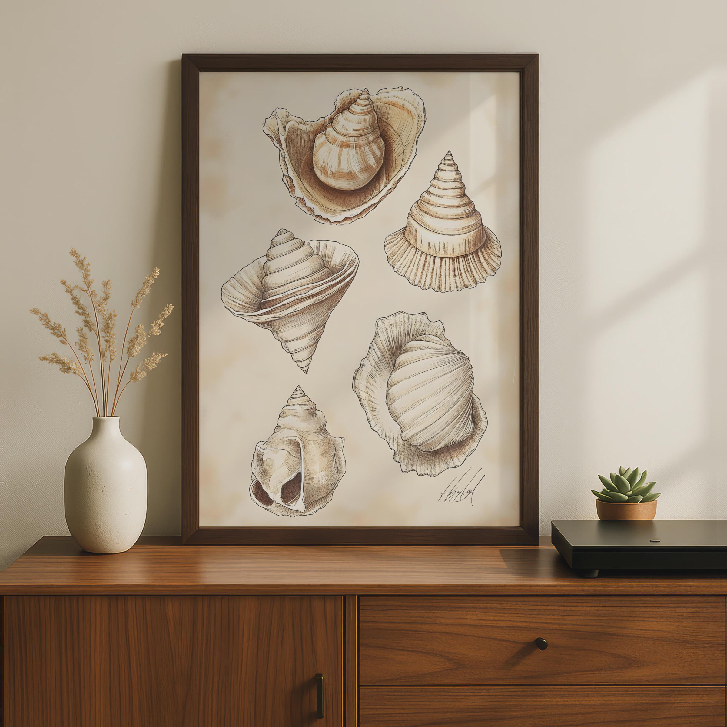 Vintage Shell Illustrations Art Print, Coastal Nautical Wall Decor wall art print