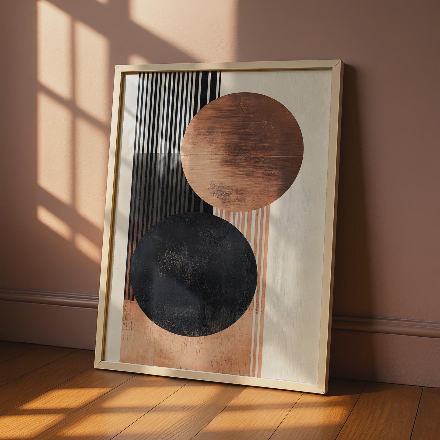 Boho Abstract Wall Art Print, Geometric Circles with Copper and Black, Modern Home Decor wall art print