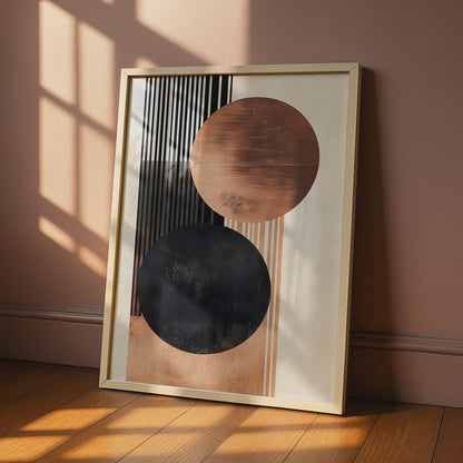 Boho Abstract Wall Art Print, Geometric Circles with Copper and Black, Modern Home Decor wall art print