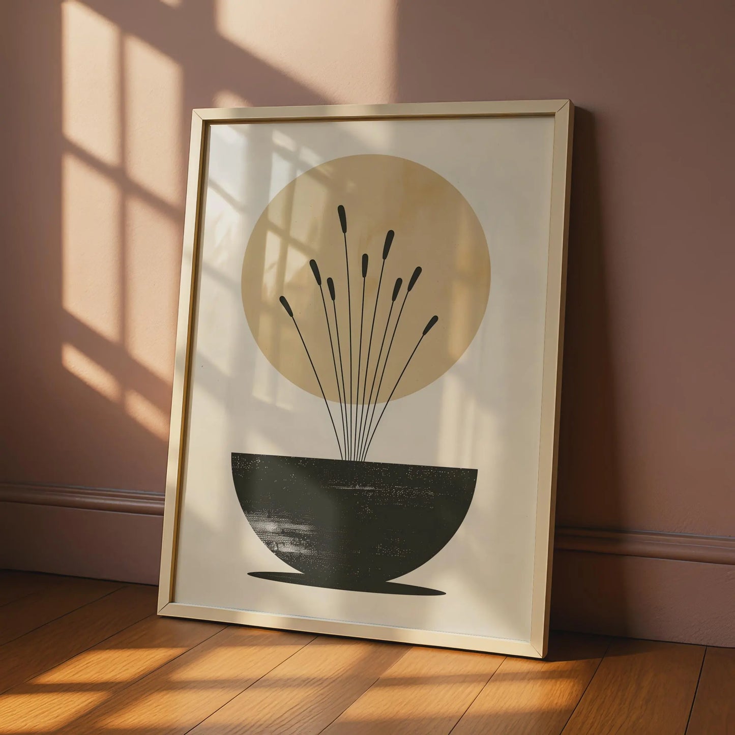 Boho Reed Stems Vase Print, Minimalist Wall Art, Neutral Beige, Abstract Botanical Poster wall art print