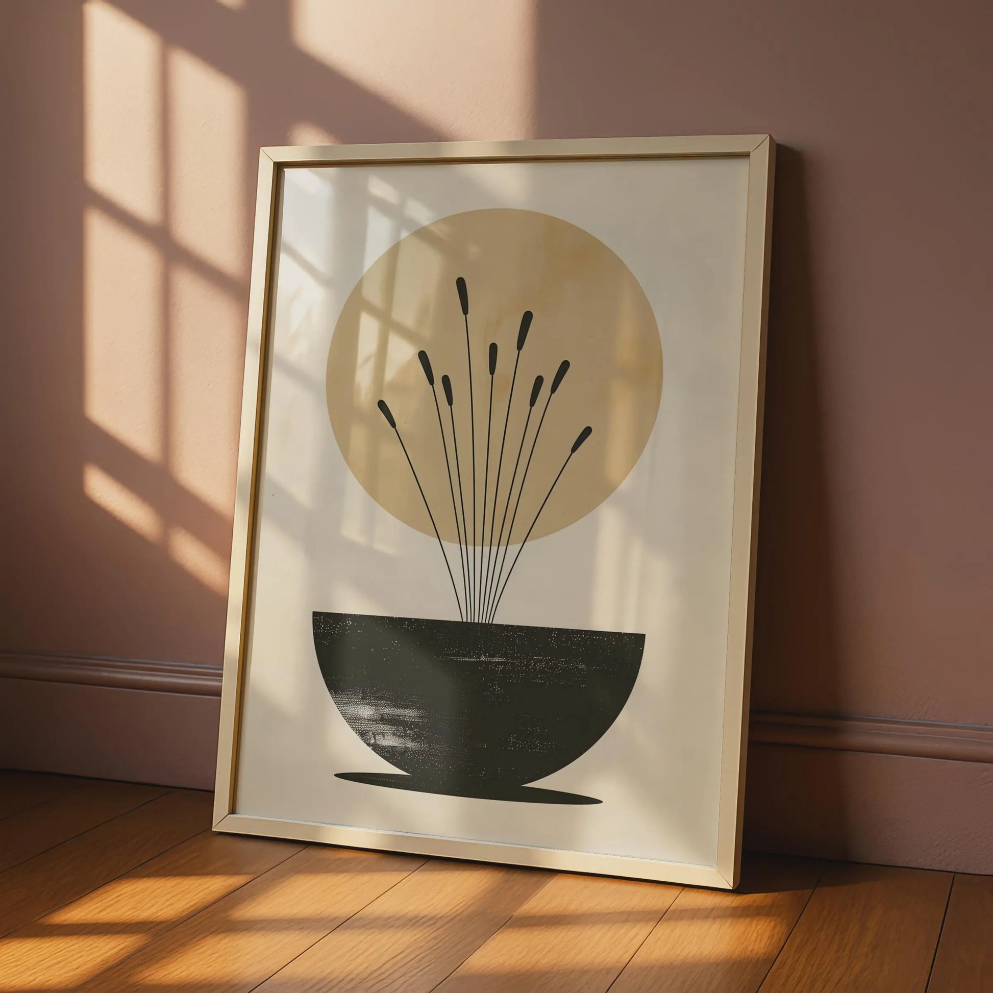 Boho Reed Stems Vase Print, Minimalist Wall Art, Neutral Beige, Abstract Botanical Poster wall art print
