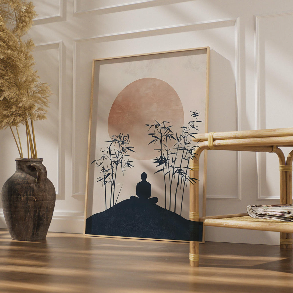 Calming Buddha Wall Art, Minimalist Bamboo Poster, Tranquil Meditation Decor, Zen Room Art wall art print