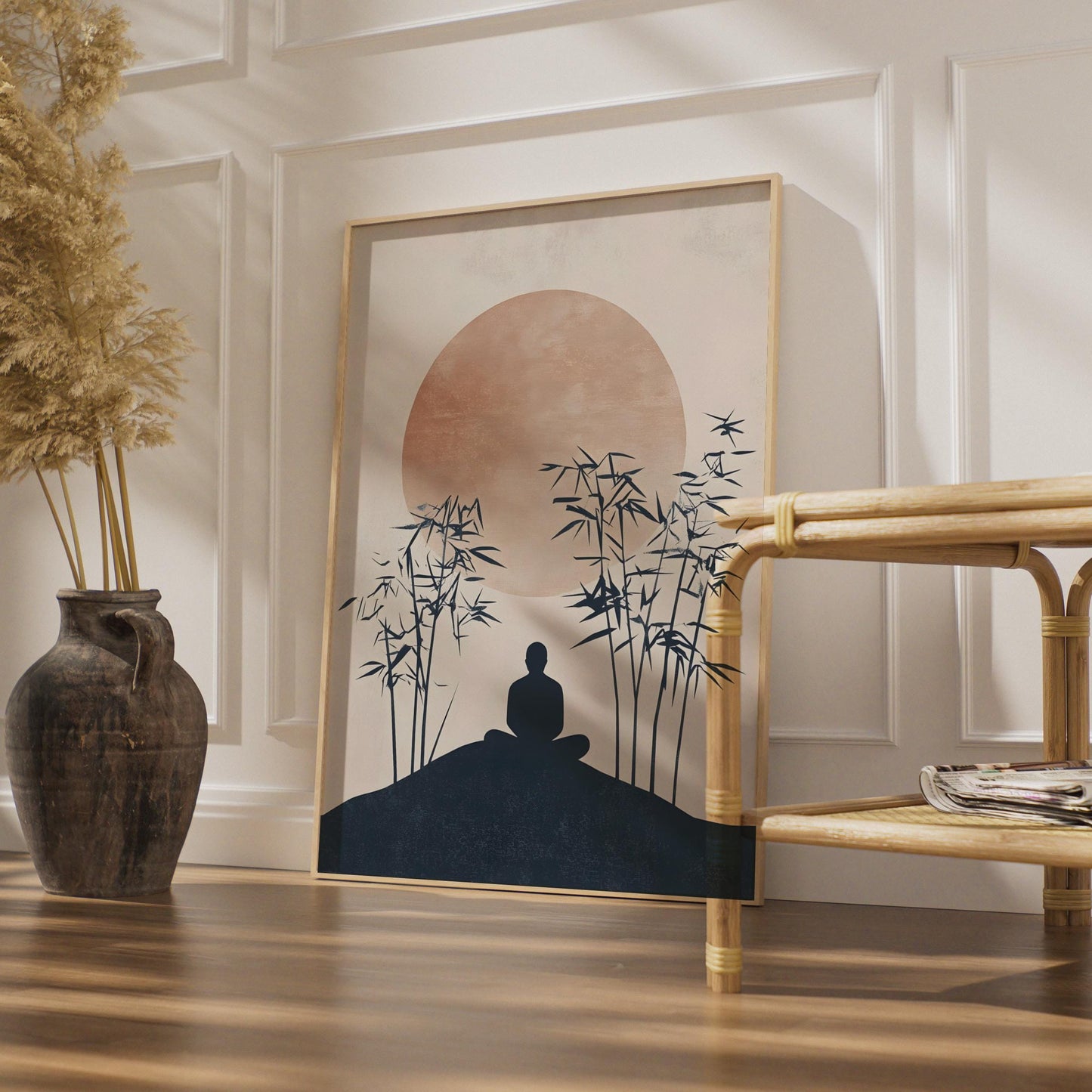 Calming Buddha Wall Art, Minimalist Bamboo Poster, Tranquil Meditation Decor, Zen Room Art wall art print